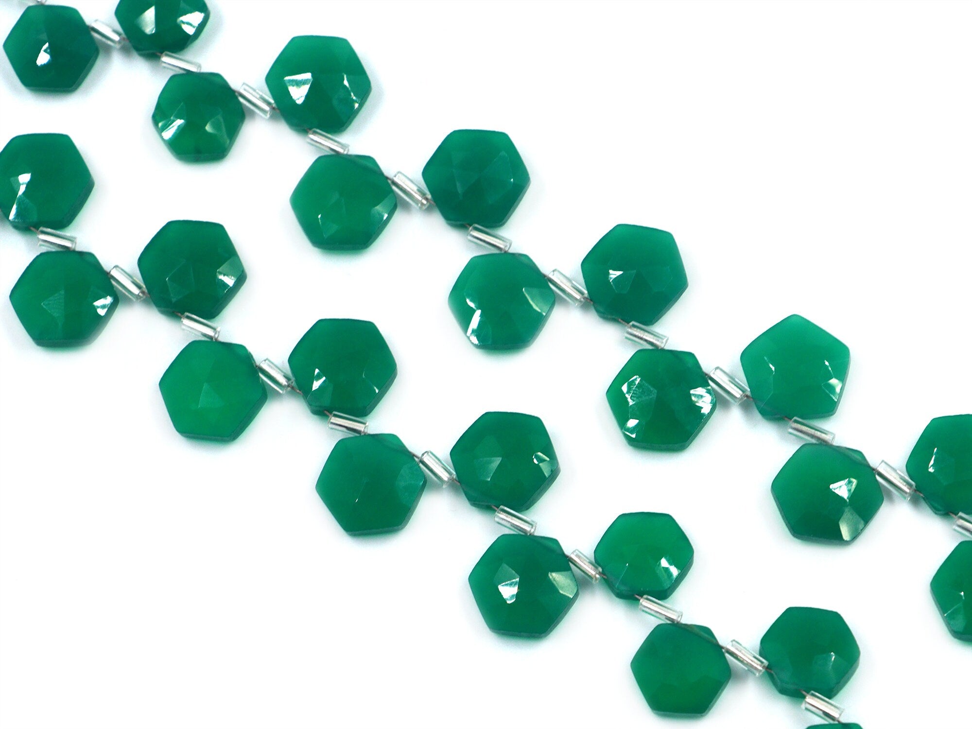 AA Quality Green Onyx Faceted Hexagon Beads Briolettes, Green Onyx 6 Corner Hexagon, Onyx Handmade Jewelry Making Gemstone