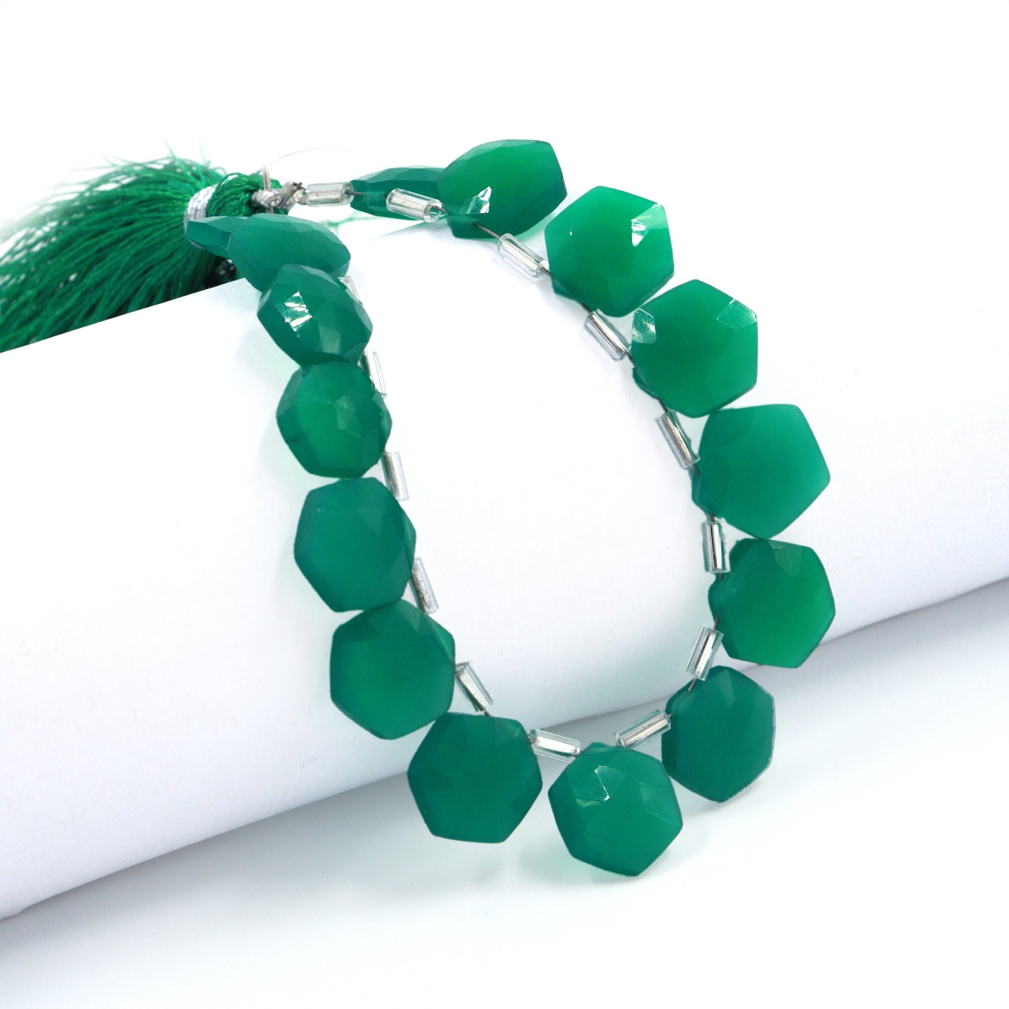 AA Quality Green Onyx Faceted Hexagon Beads Briolettes, Green Onyx 6 Corner Hexagon, Onyx Handmade Jewelry Making Gemstone
