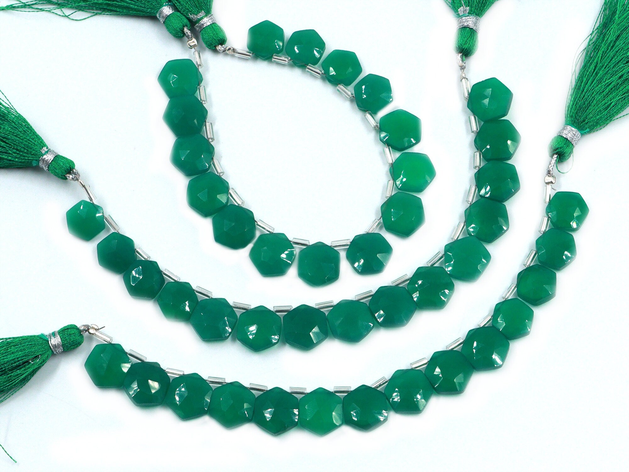 AA Quality Green Onyx Faceted Hexagon Beads Briolettes, Green Onyx 6 Corner Hexagon, Onyx Handmade Jewelry Making Gemstone
