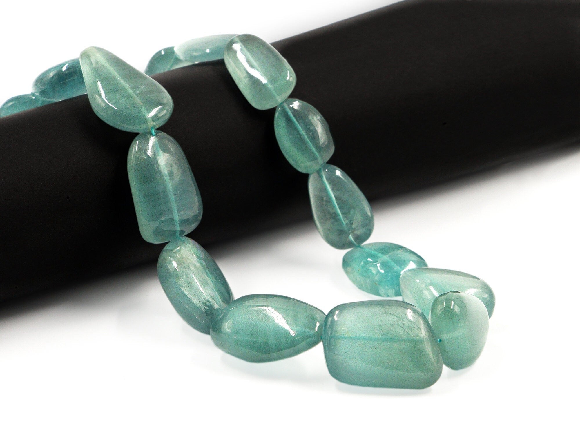 Moss Aquamarine Smooth Nuggets Necklace, 11x12 mm To 22x31 mm, Moss Aquamarine Tumble Necklace, Aquamarine Jewelry Gemstone Beads