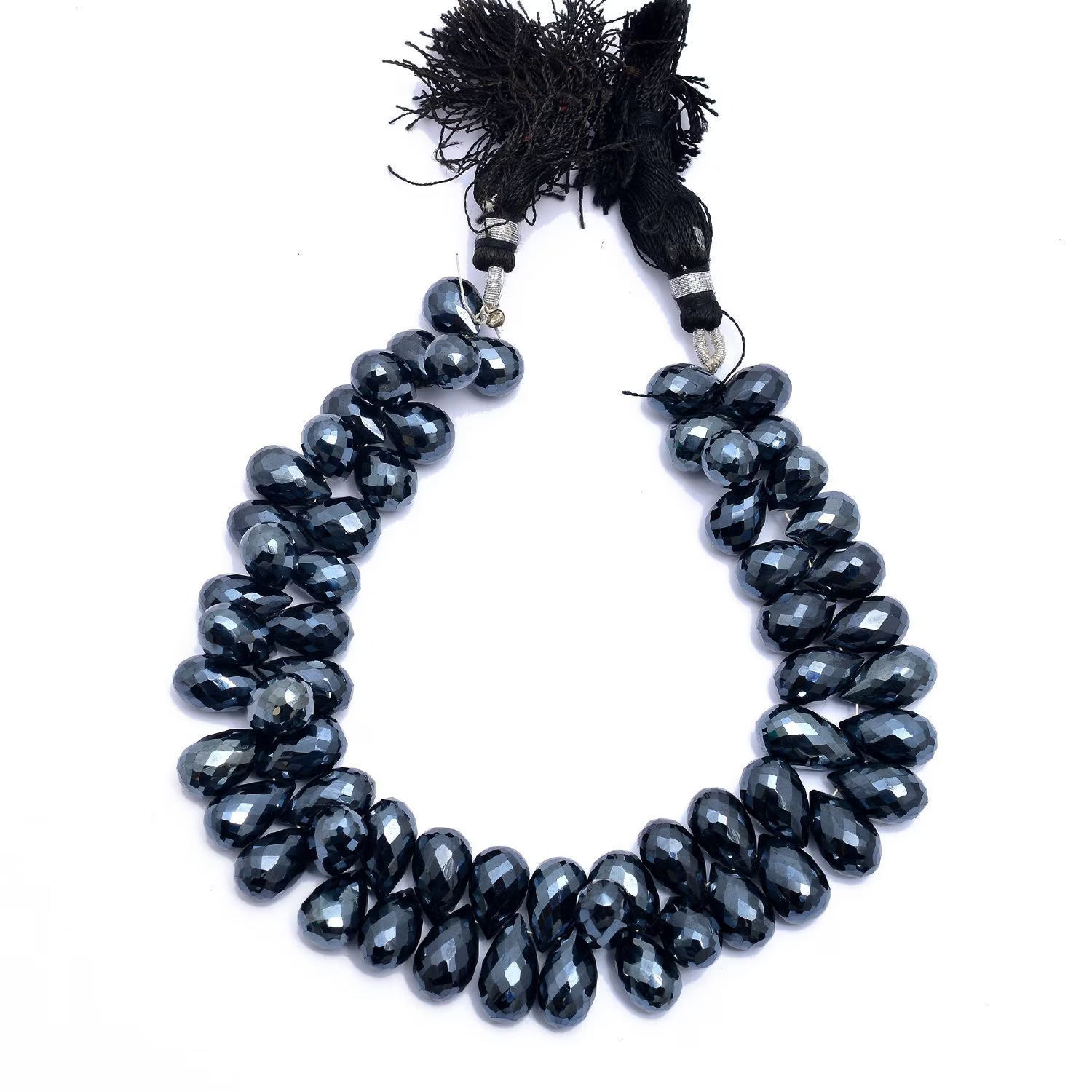 Black Spinel Crystal Coated Metallic Faceted Drops Beads, 7x11 mm - 7.5x13.5, Black Spinel Coated Drops, Spinel Metallic Drops, SKU 1573