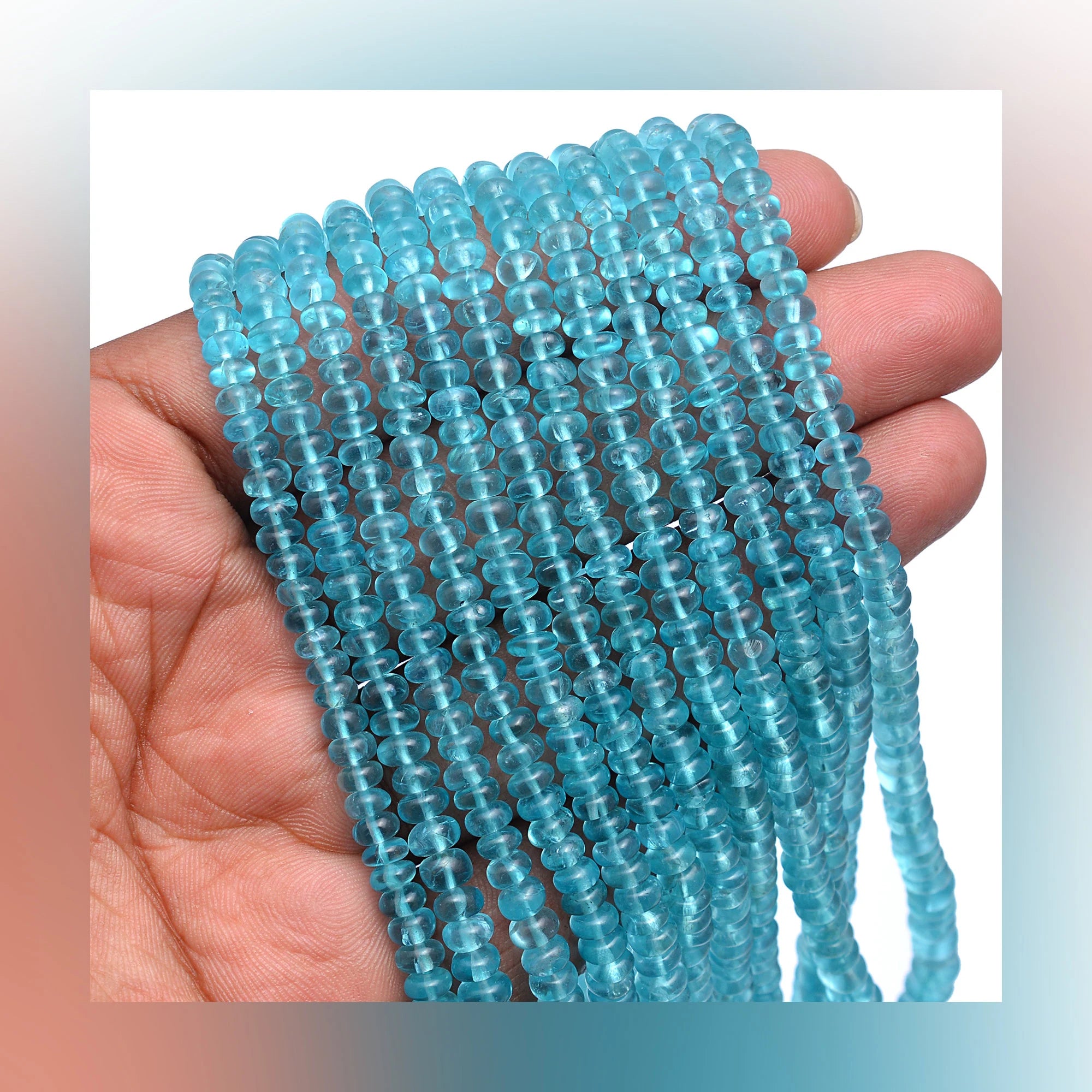 AAA Quality Sky Apatite Smooth Rondelle Beads, 4 mm To 7 mm, Sky Apatite Beads, Apatite Handmade Jewelry Making Beads, 17 Inch, SKU365