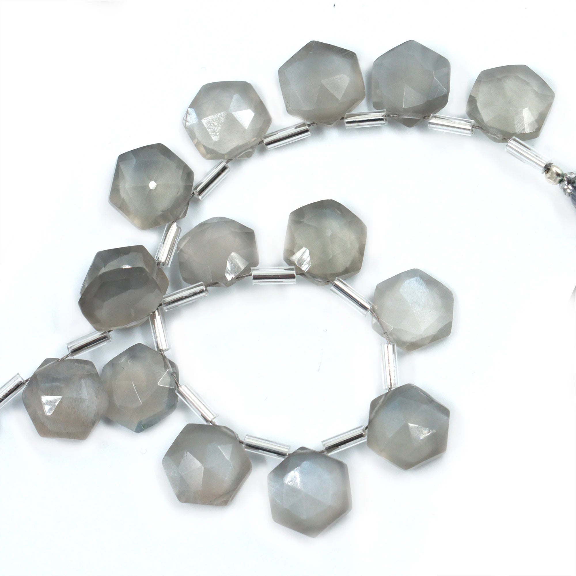 AA Quality Grey Moonstone Faceted Hexagon Beads, Grey Moonstone Six Corner Hexagon, Moonstone Handmade Jewelry Making Gemstone