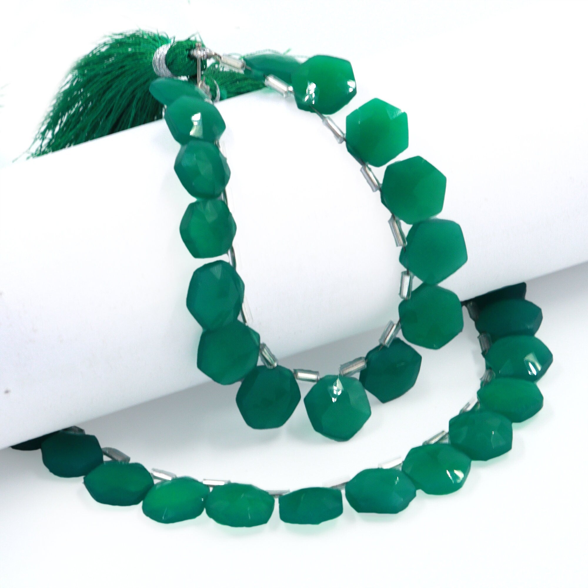 AA Quality Green Onyx Faceted Hexagon Beads Briolettes, Green Onyx 6 Corner Hexagon, Onyx Handmade Jewelry Making Gemstone