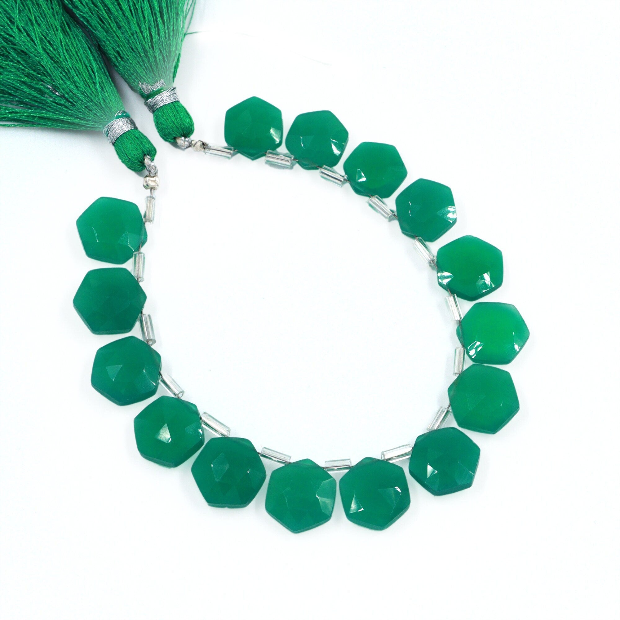 AA Quality Green Onyx Faceted Hexagon Beads Briolettes, Green Onyx 6 Corner Hexagon, Onyx Handmade Jewelry Making Gemstone