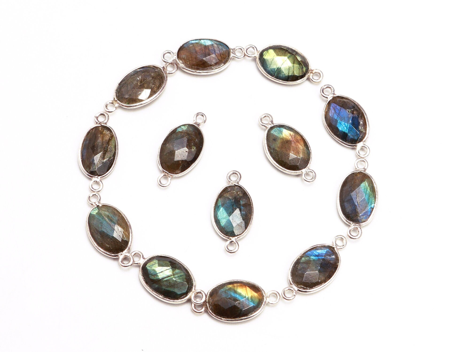 Labradorite Faceted Oval Bezel Pendant, Labradorite Sterling Silver Connectors, Labradorite 925 Sterling Silver Plated Pendant
