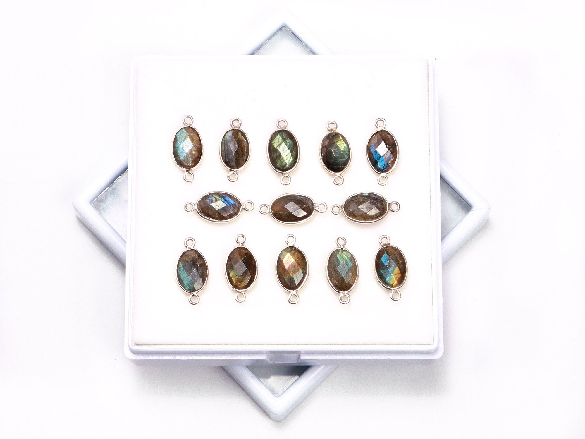 Labradorite Faceted Oval Bezel Pendant, Labradorite Sterling Silver Connectors, Labradorite 925 Sterling Silver Plated Pendant