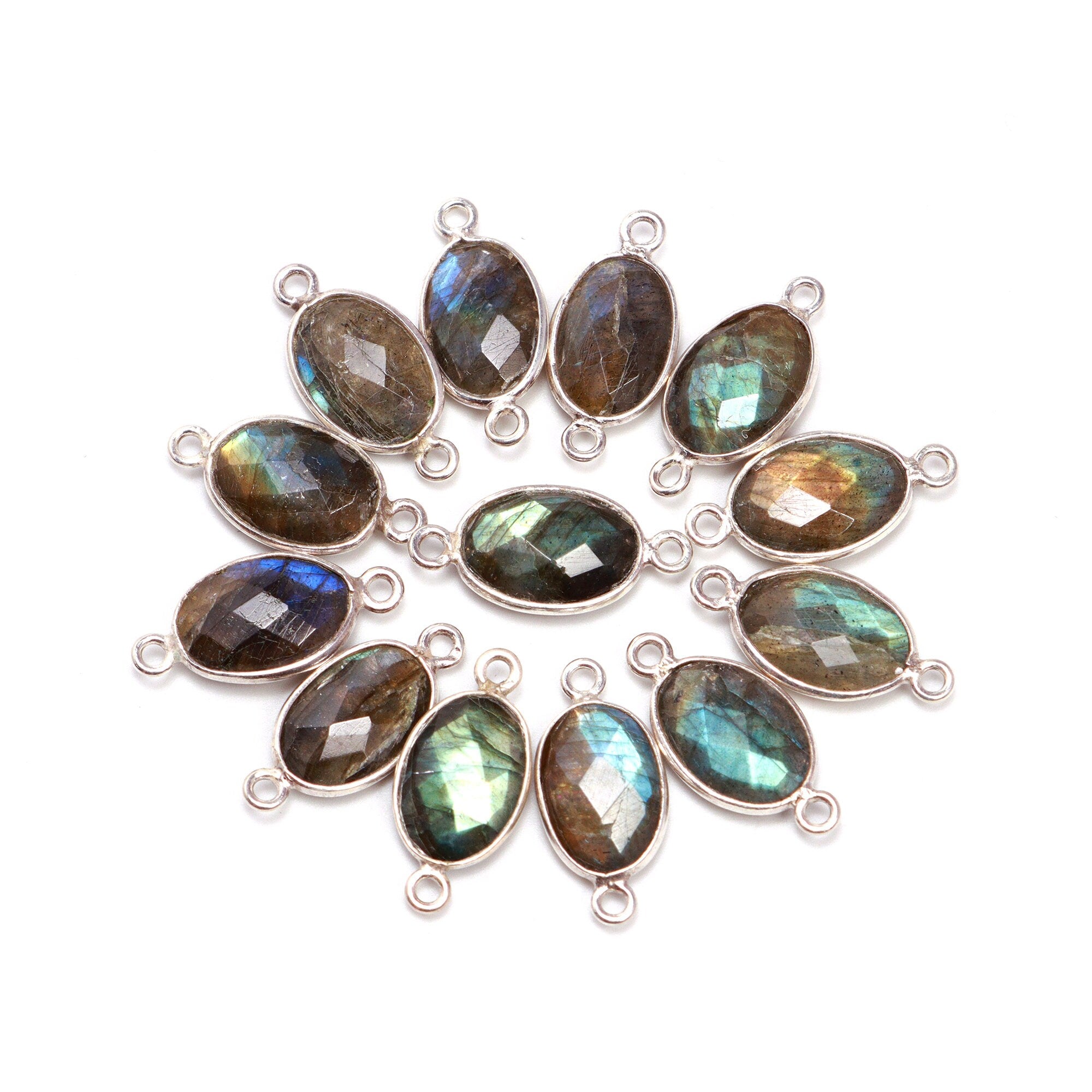 Labradorite Faceted Oval Bezel Pendant, Labradorite Sterling Silver Connectors, Labradorite 925 Sterling Silver Plated Pendant