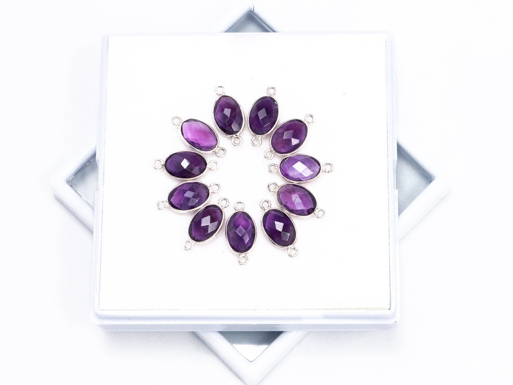 Amethyst 925 Sterling Silver Bezel Pendant, Amethyst Silver Connectors, Amethyst Handmade Silver Pendant, Anniversary Gift