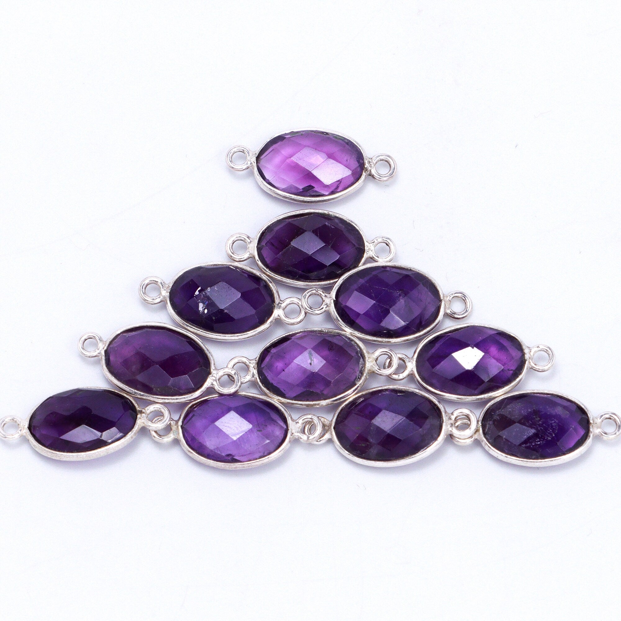 Amethyst 925 Sterling Silver Bezel Pendant, Amethyst Silver Connectors, Amethyst Handmade Silver Pendant, Anniversary Gift