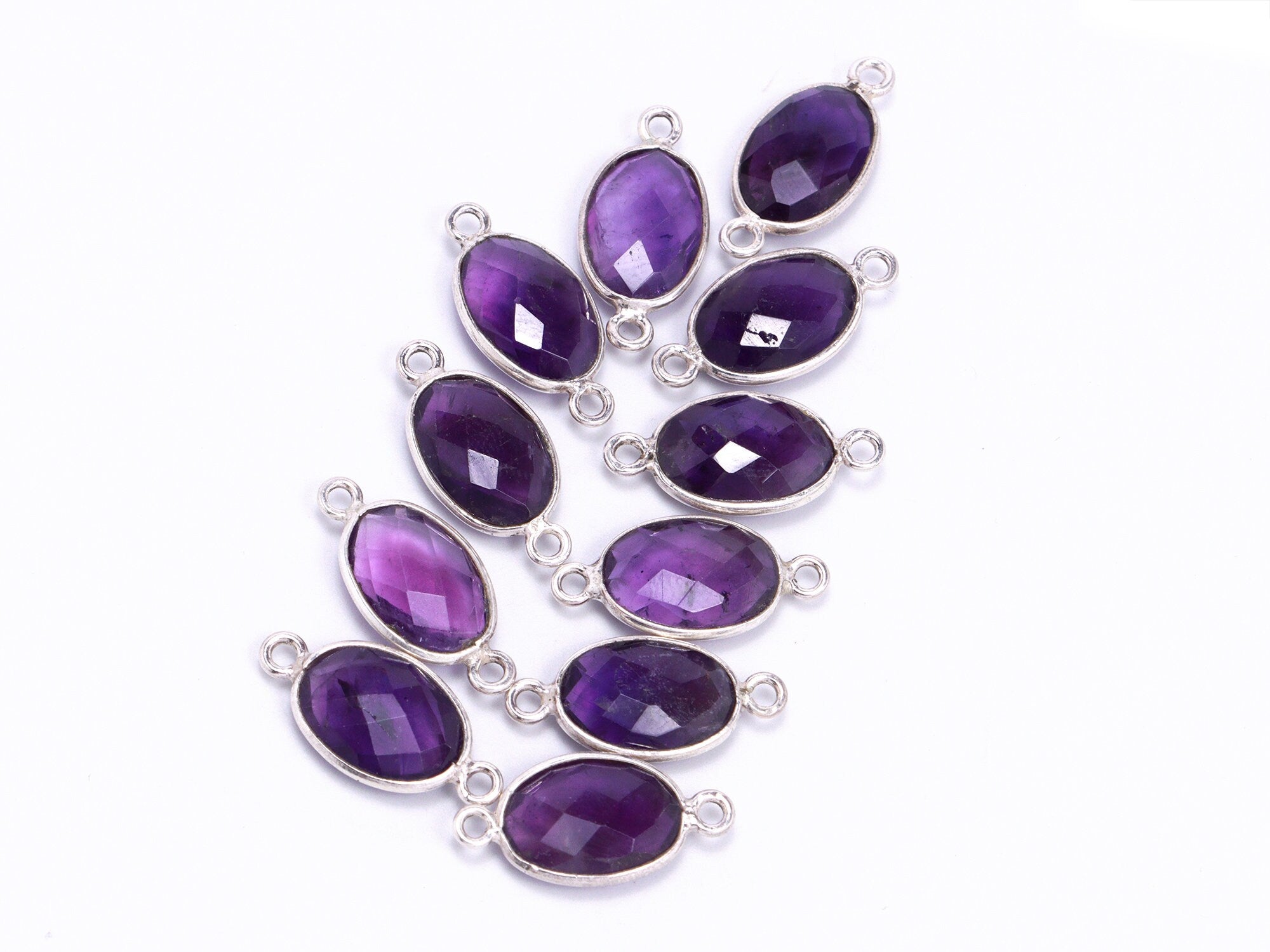 Amethyst 925 Sterling Silver Bezel Pendant, Amethyst Silver Connectors, Amethyst Handmade Silver Pendant, Anniversary Gift