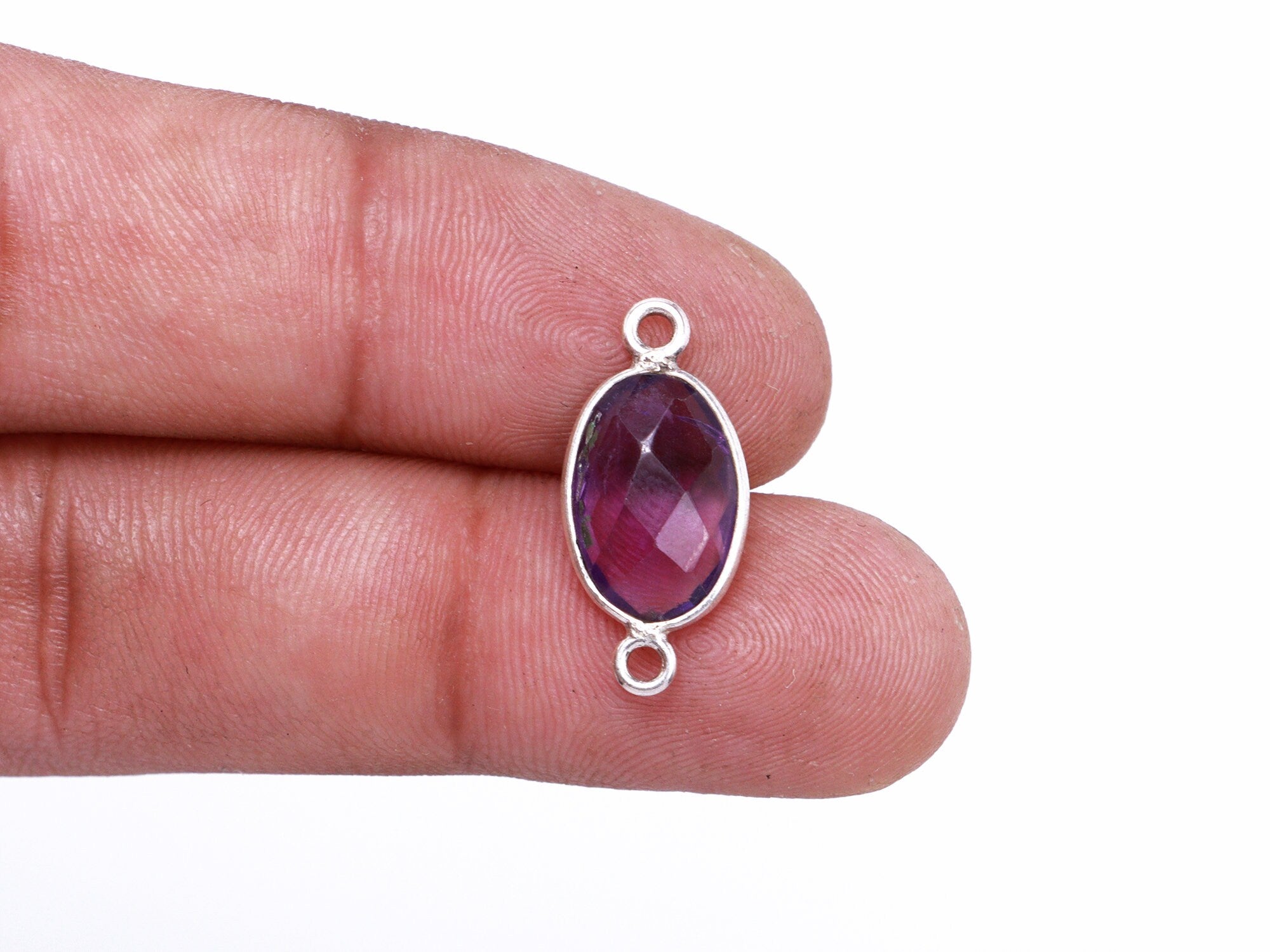 Amethyst 925 Sterling Silver Bezel Pendant, Amethyst Silver Connectors, Amethyst Handmade Silver Pendant, Anniversary Gift