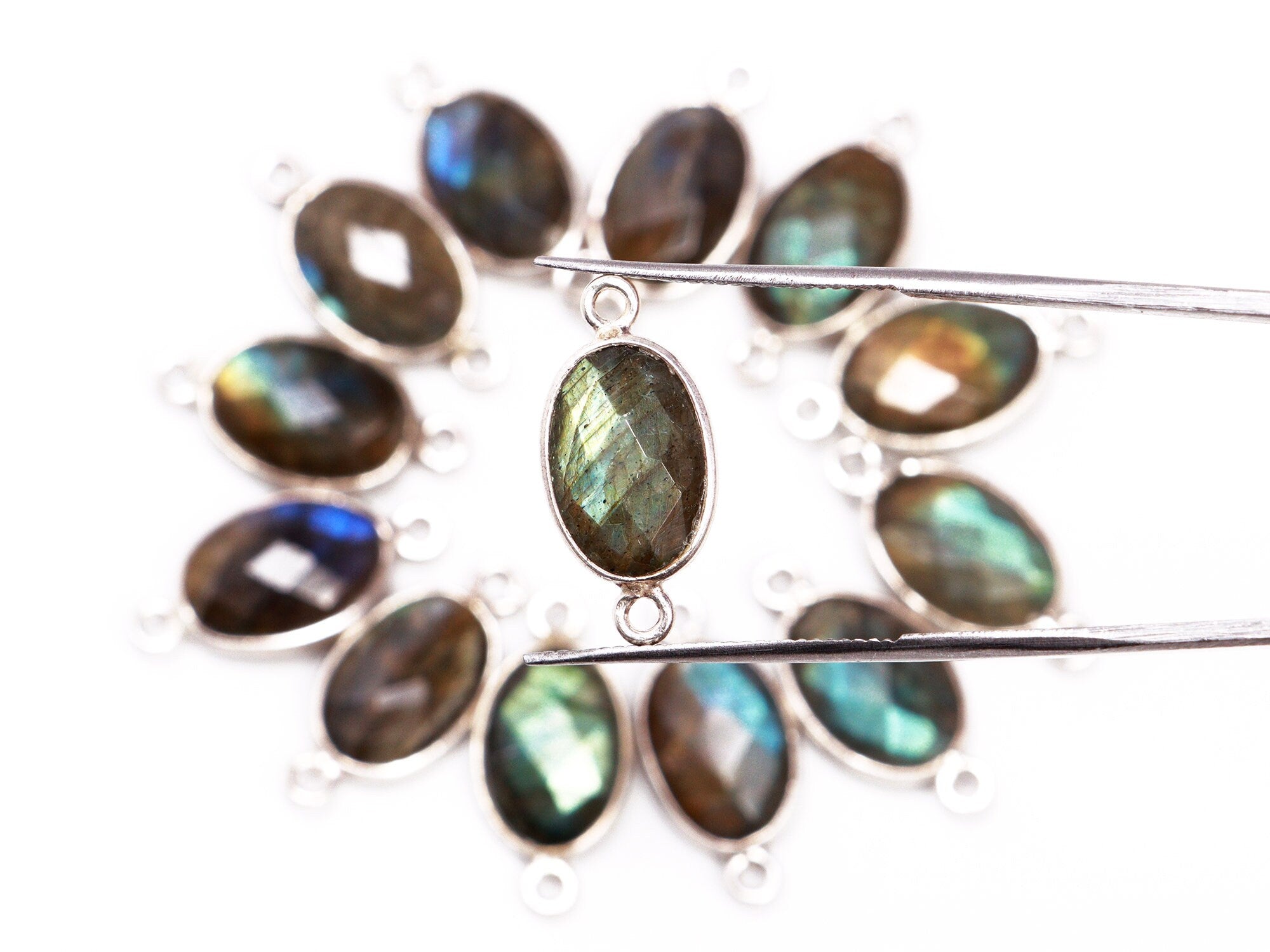 Labradorite Faceted Oval Bezel Pendant, Labradorite Sterling Silver Connectors, Labradorite 925 Sterling Silver Plated Pendant