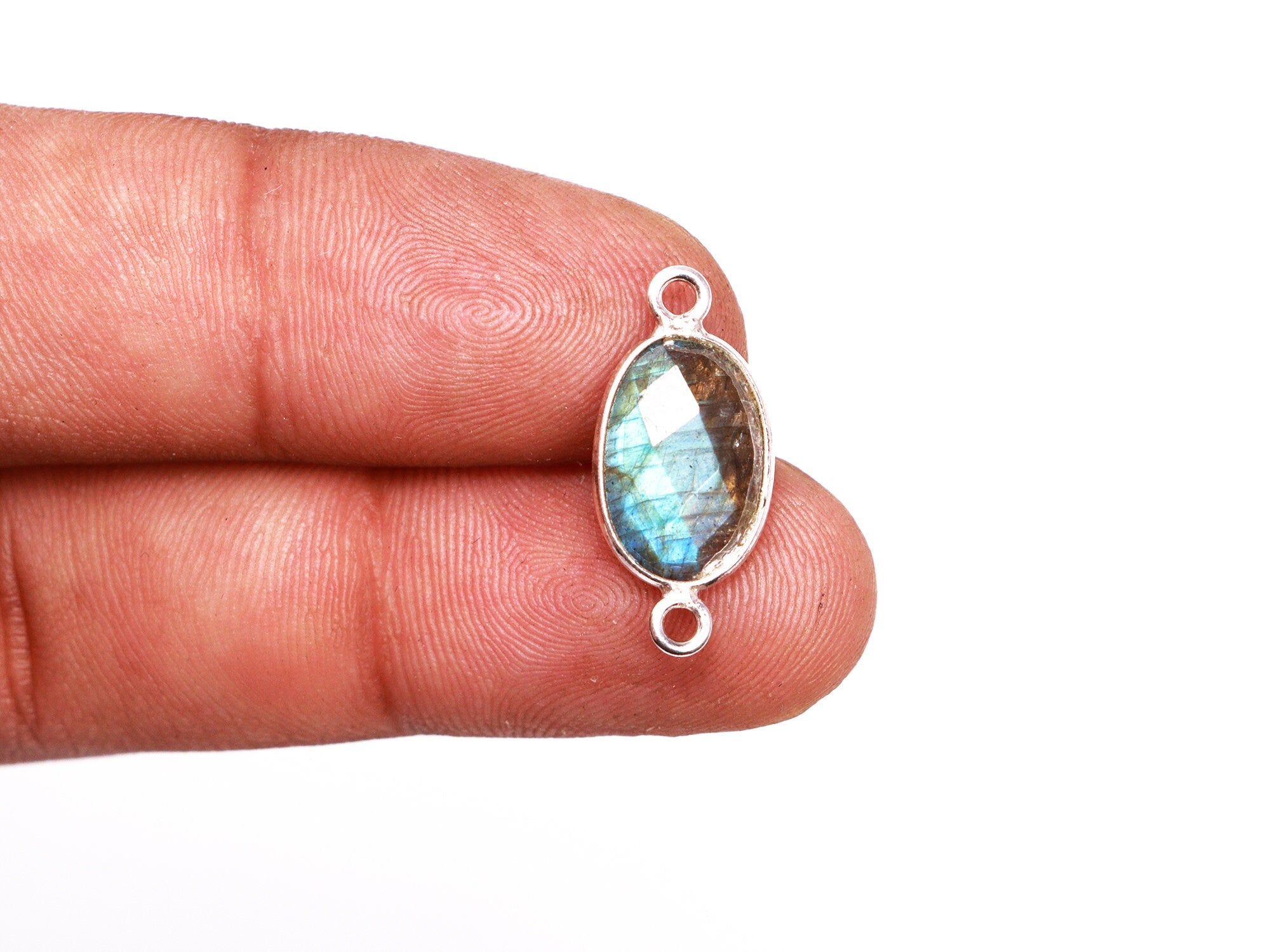 Labradorite Faceted Oval Bezel Pendant, Labradorite Sterling Silver Connectors, Labradorite 925 Sterling Silver Plated Pendant