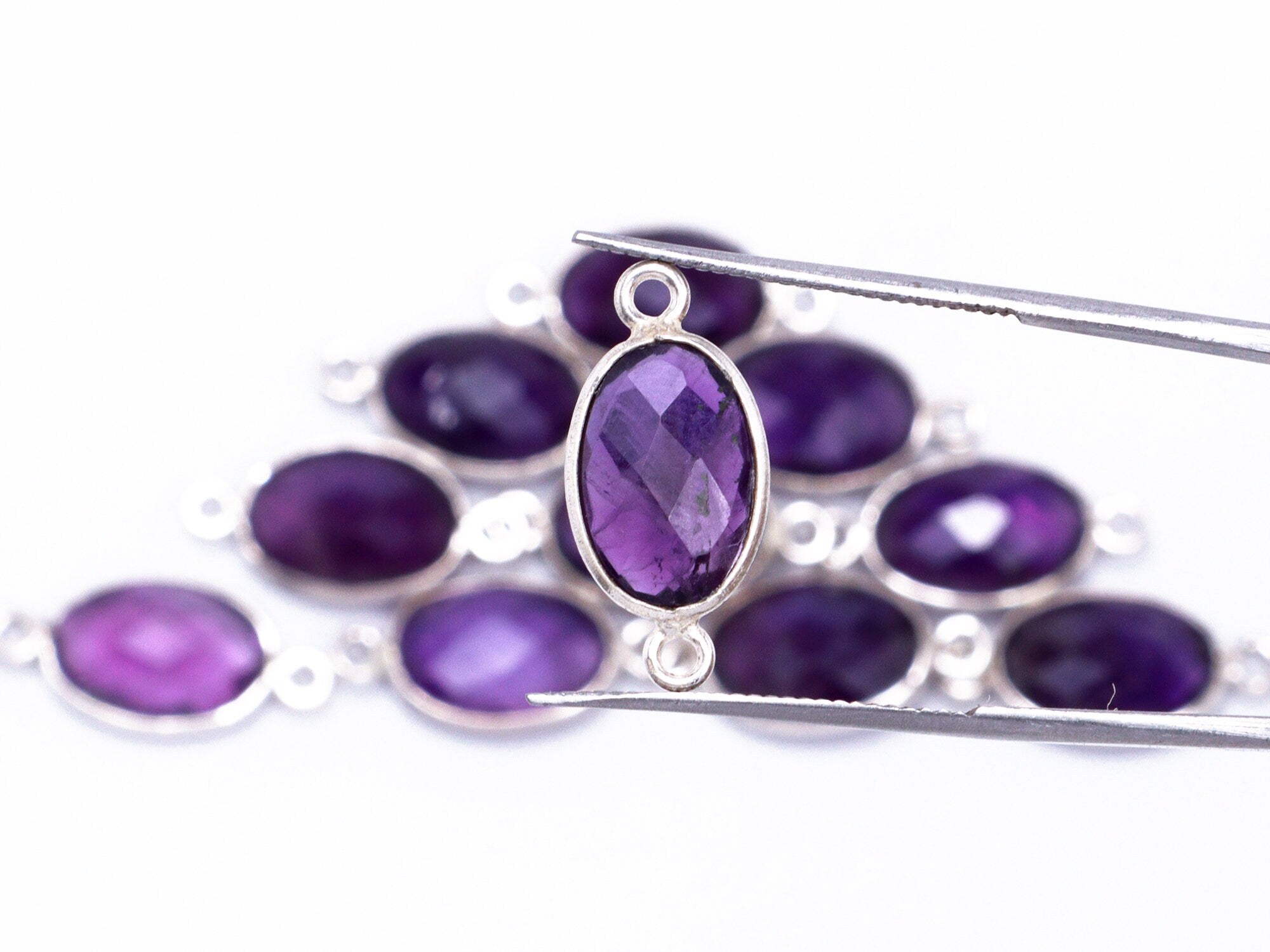 Amethyst 925 Sterling Silver Bezel Pendant, Amethyst Silver Connectors, Amethyst Handmade Silver Pendant, Anniversary Gift