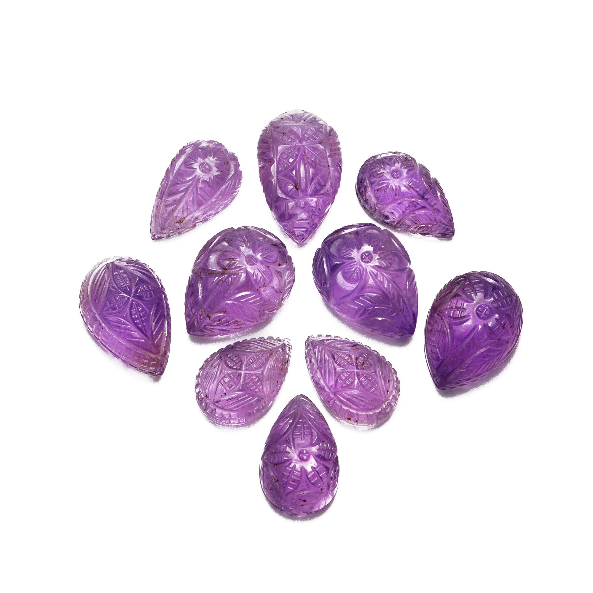 Purple Amethyst Pear Carving Loose Gemstone, 11x17 mm To 13x22 mm, Amethyst Pear Carving, Amethyst Jewelry Making Gemstone Carving