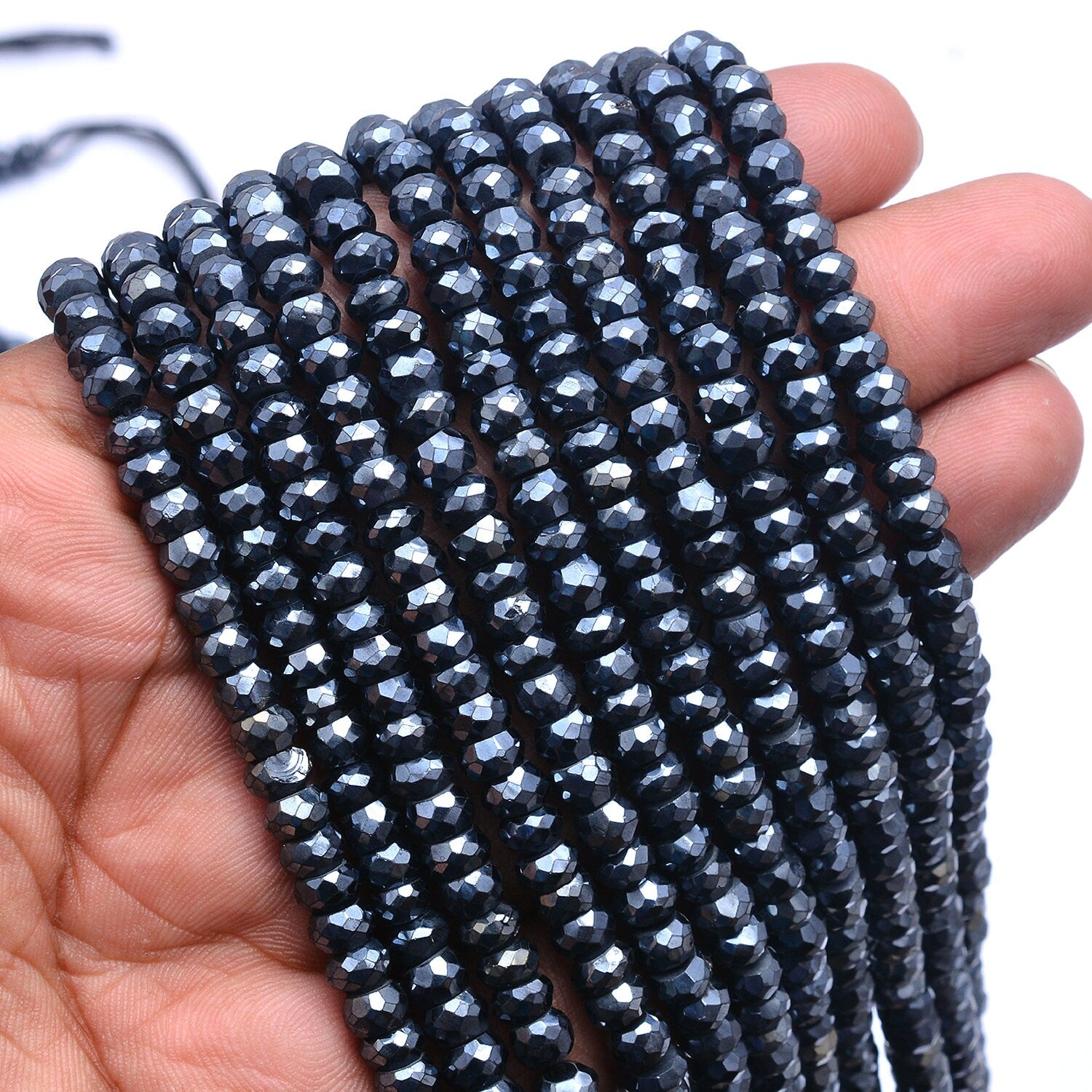 Black Spinel Crystal Coated Metallic Faceted Rondelle Beads, SKU249
