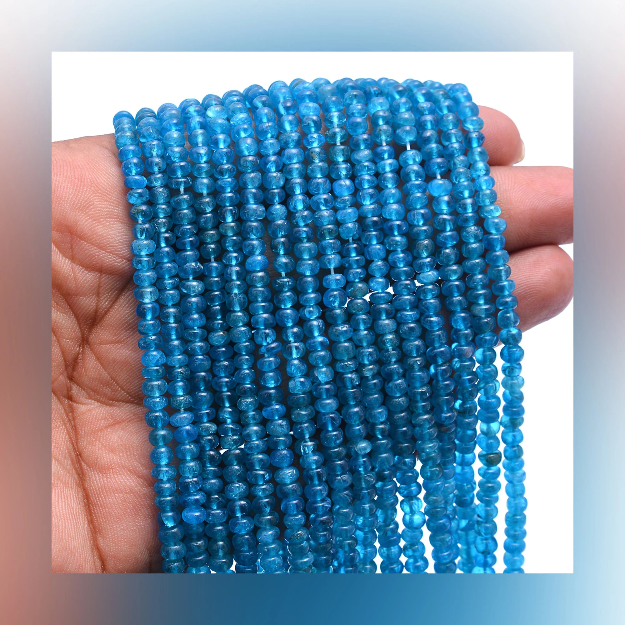 Neon Blue Apatite Smooth Rondelle Beads, 5 mm To 6.5 mm, Neon Apatite Beads, London Blue Apatite Jewelry Making Beads 17 Inch, SKU372