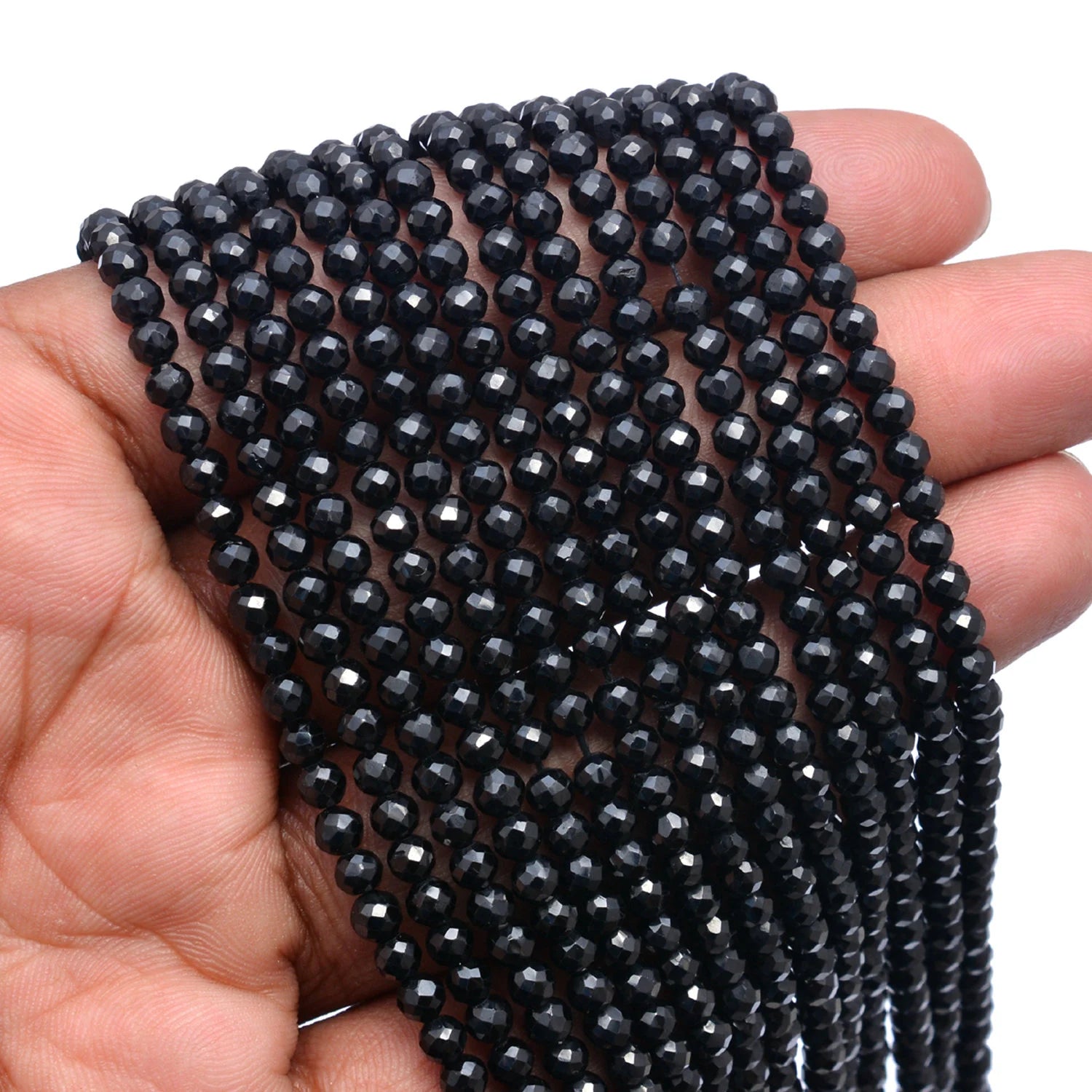 AA Quality Natural Black Spinel Faceted Round Balls Beads, 4 mm, Black Spinel Balls, SKU255
