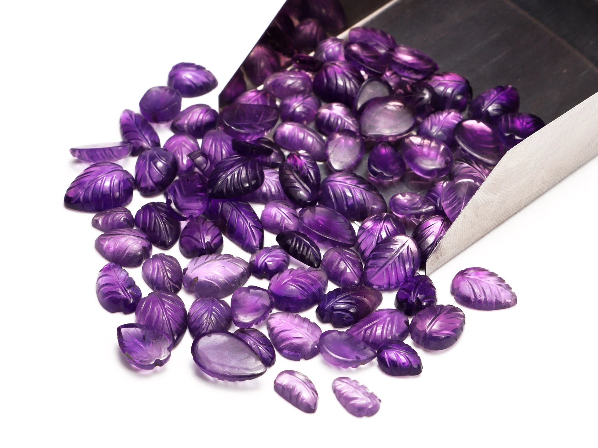 AA Quality Amethyst Leaf Carving Gemstone, SKU2030