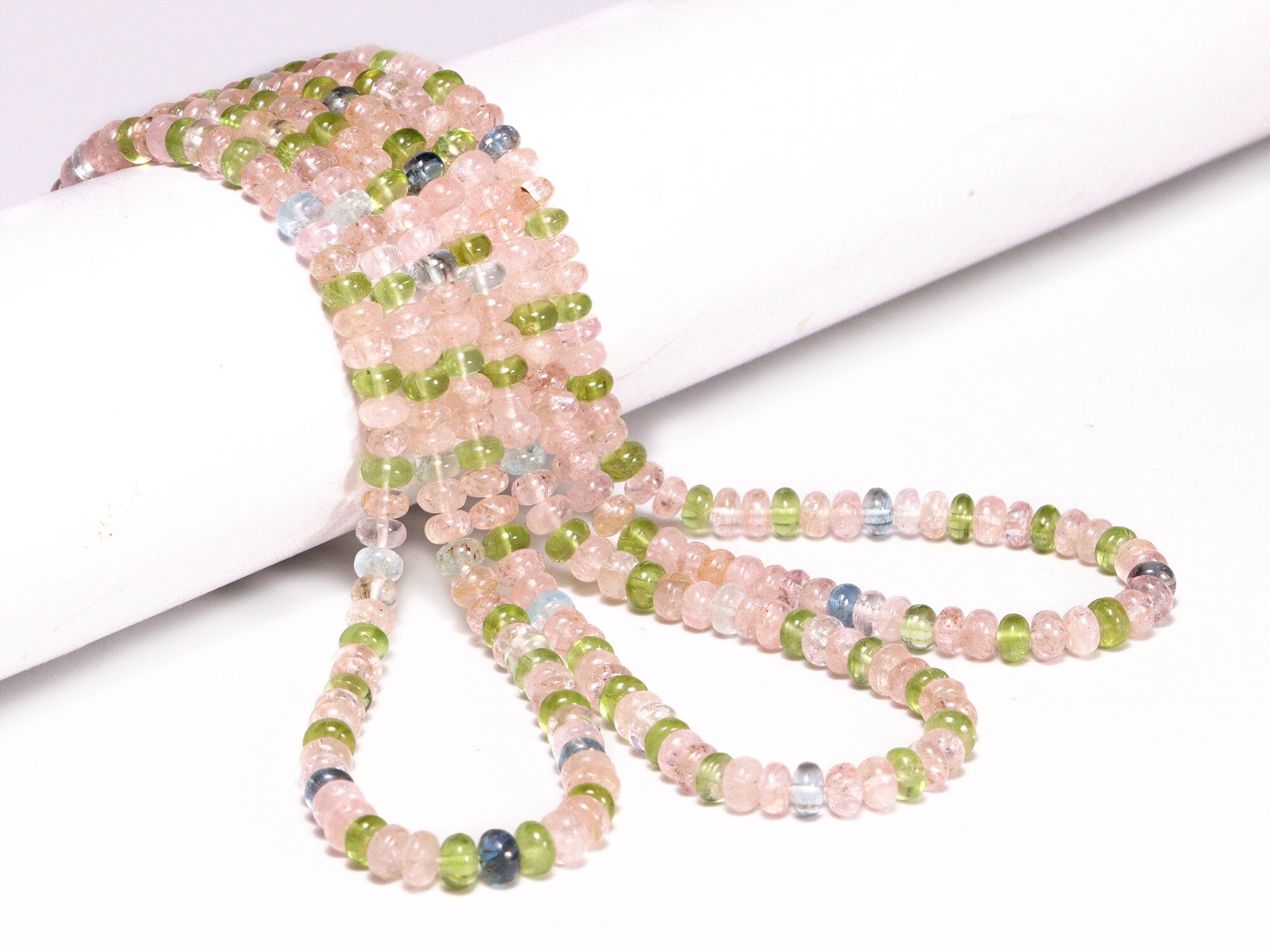 Morganite With Peridot Smooth Rondelle Beads, 5 To 5.5 mm, Mix Semi Beads, Peridot Beads, Aquamarine Beads, Gem Quality, 17 Inch, SKU 043