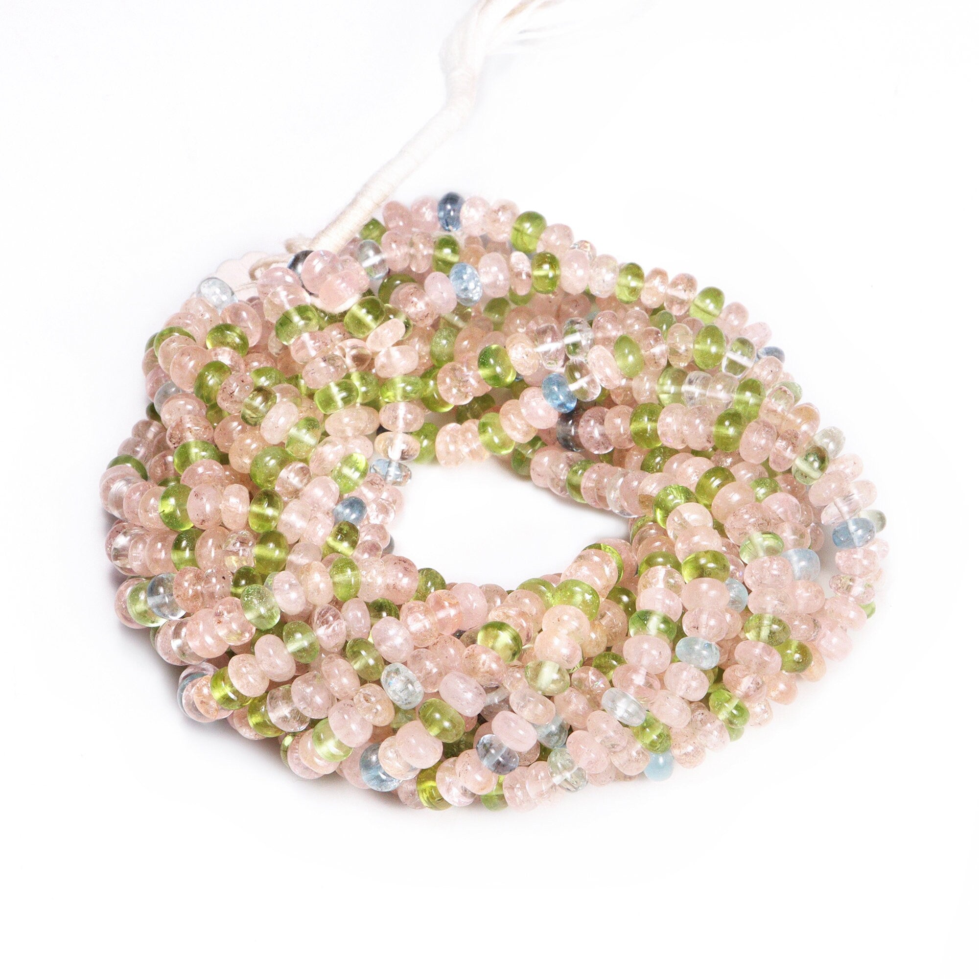 Morganite With Peridot Smooth Rondelle Beads, 5 To 5.5 mm, Mix Semi Beads, Peridot Beads, Aquamarine Beads, Gem Quality, 17 Inch, SKU 043