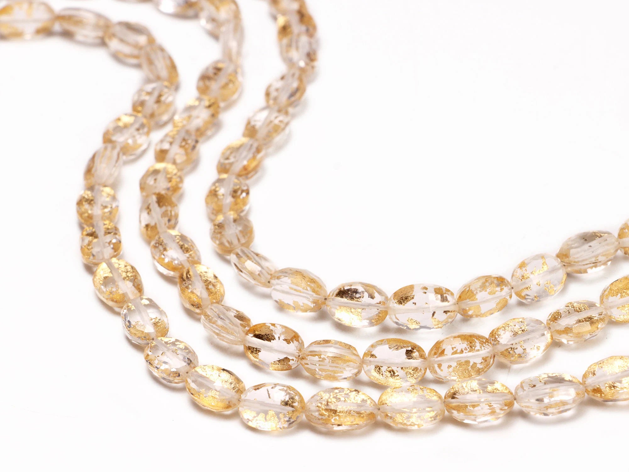 Gold Foil Inlay Crystal Quartz Faceted Oval Beads, SKU2011