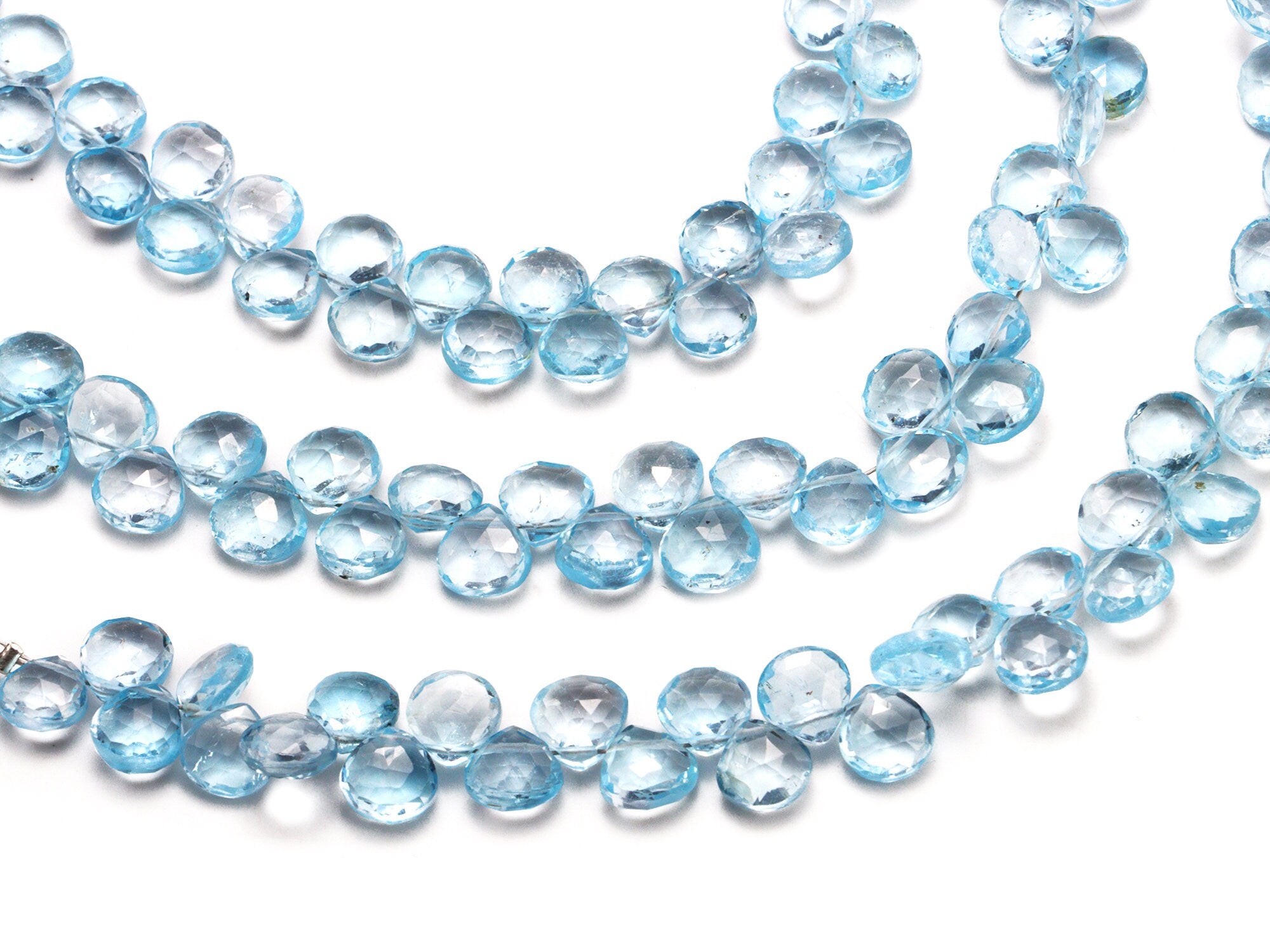 AA Quality Natural Sky Blue Topaz Faceted Heart Beads, SKU2012