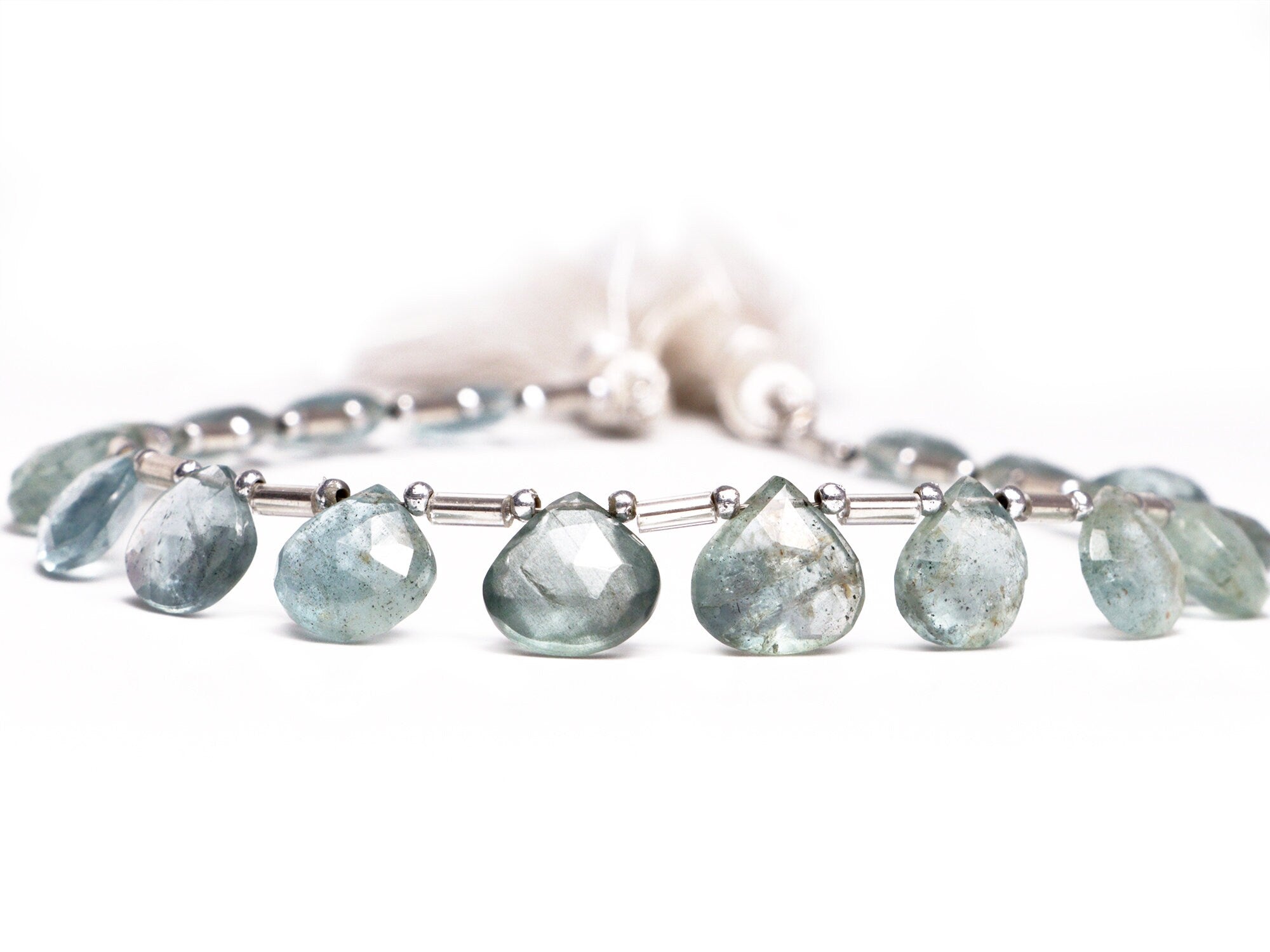 AA Quality Moss Aquamarine Faceted Heart Beads Briolettes, SKU2060