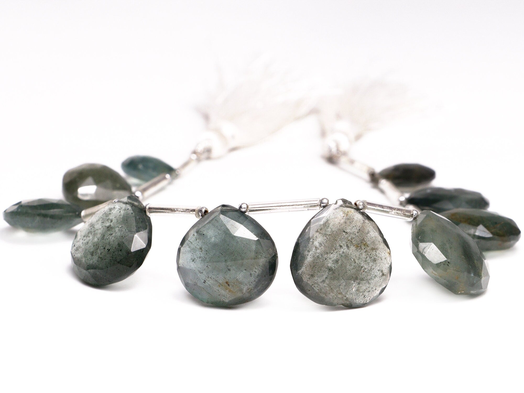 AA Quality Moss Aquamarine Faceted Heart Beads Briolettes, SKU2063