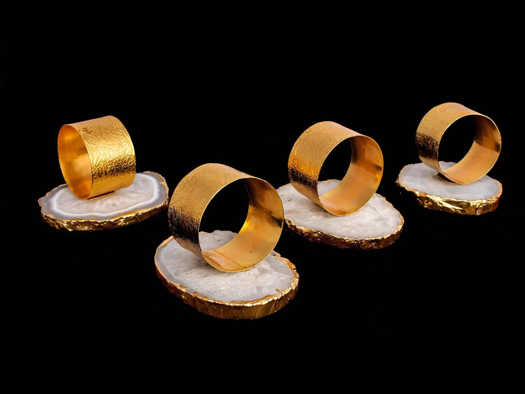 Agate Napkin Ring, Gold Napkin Ring, Natural Gemstone Slice Napkin Ring, SKU2039