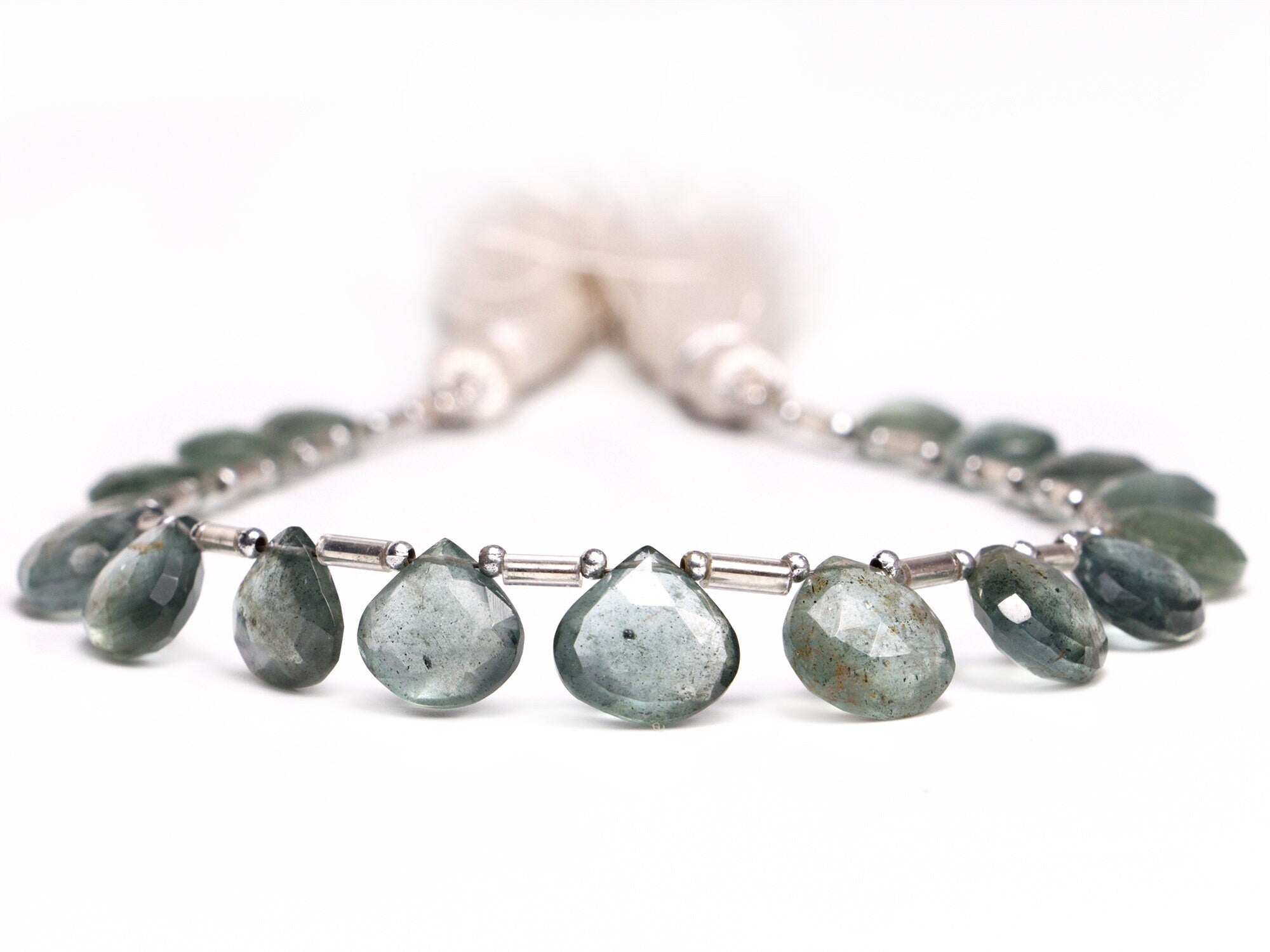 AA Quality Moss Aquamarine Faceted Heart Beads Briolettes, SKU2058