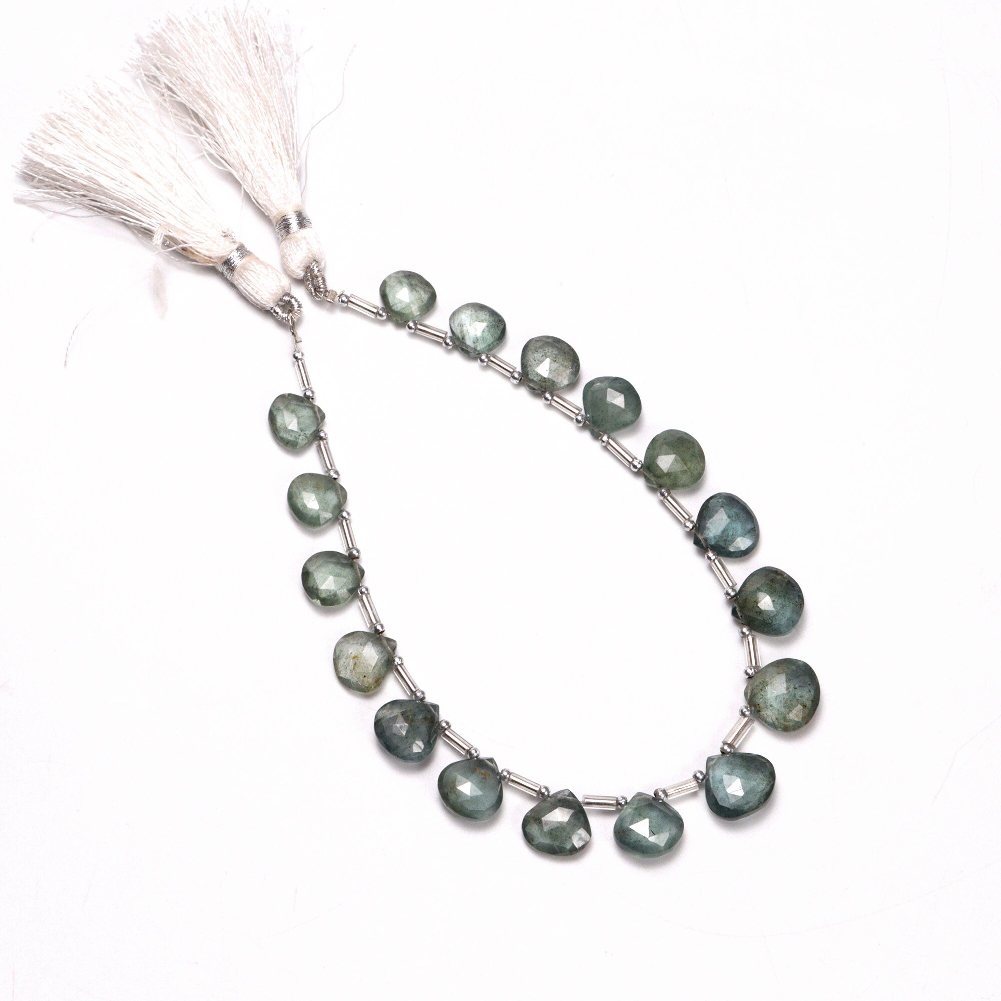 AA Quality Moss Aquamarine Faceted Heart Beads Briolettes, SKU2058