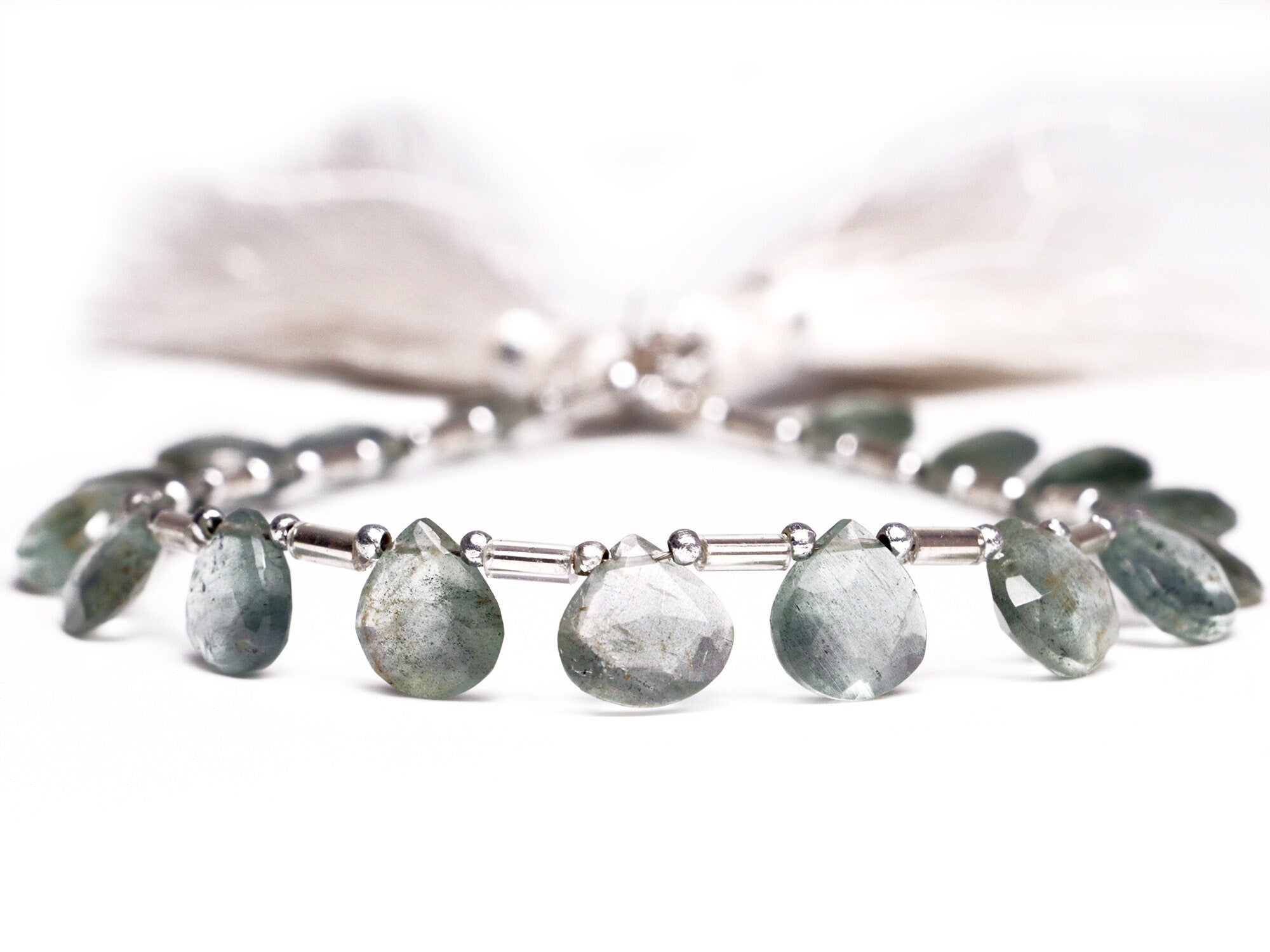 AA Quality Moss Aquamarine Faceted Heart Beads Briolettes, SKU2061