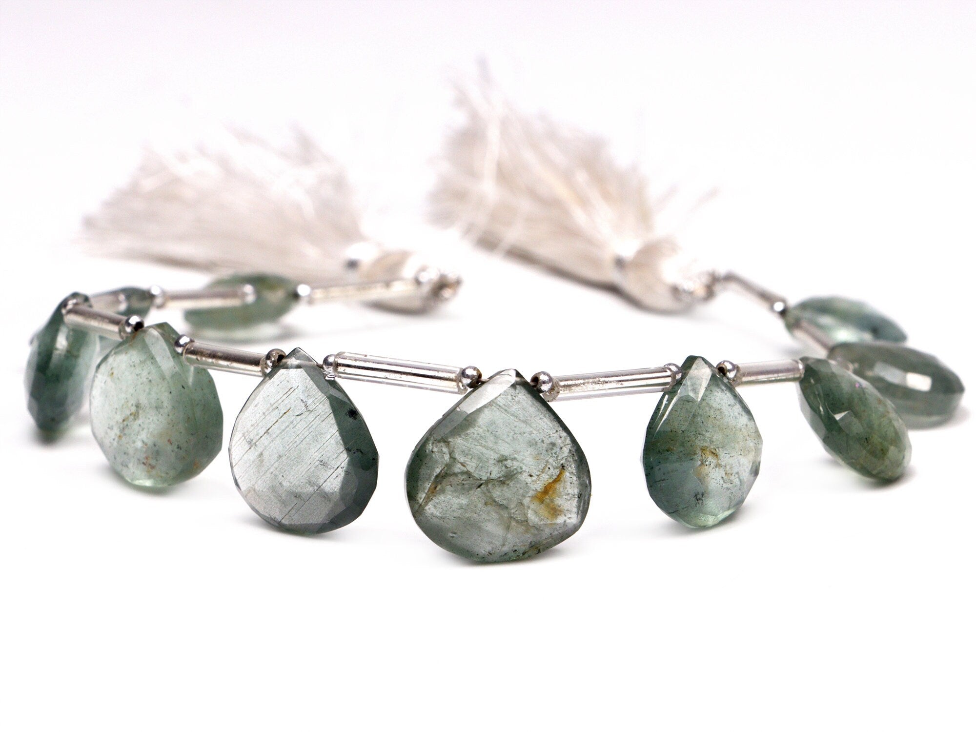 AA Quality Moss Aquamarine Faceted Heart Beads Briolettes, SKU2064