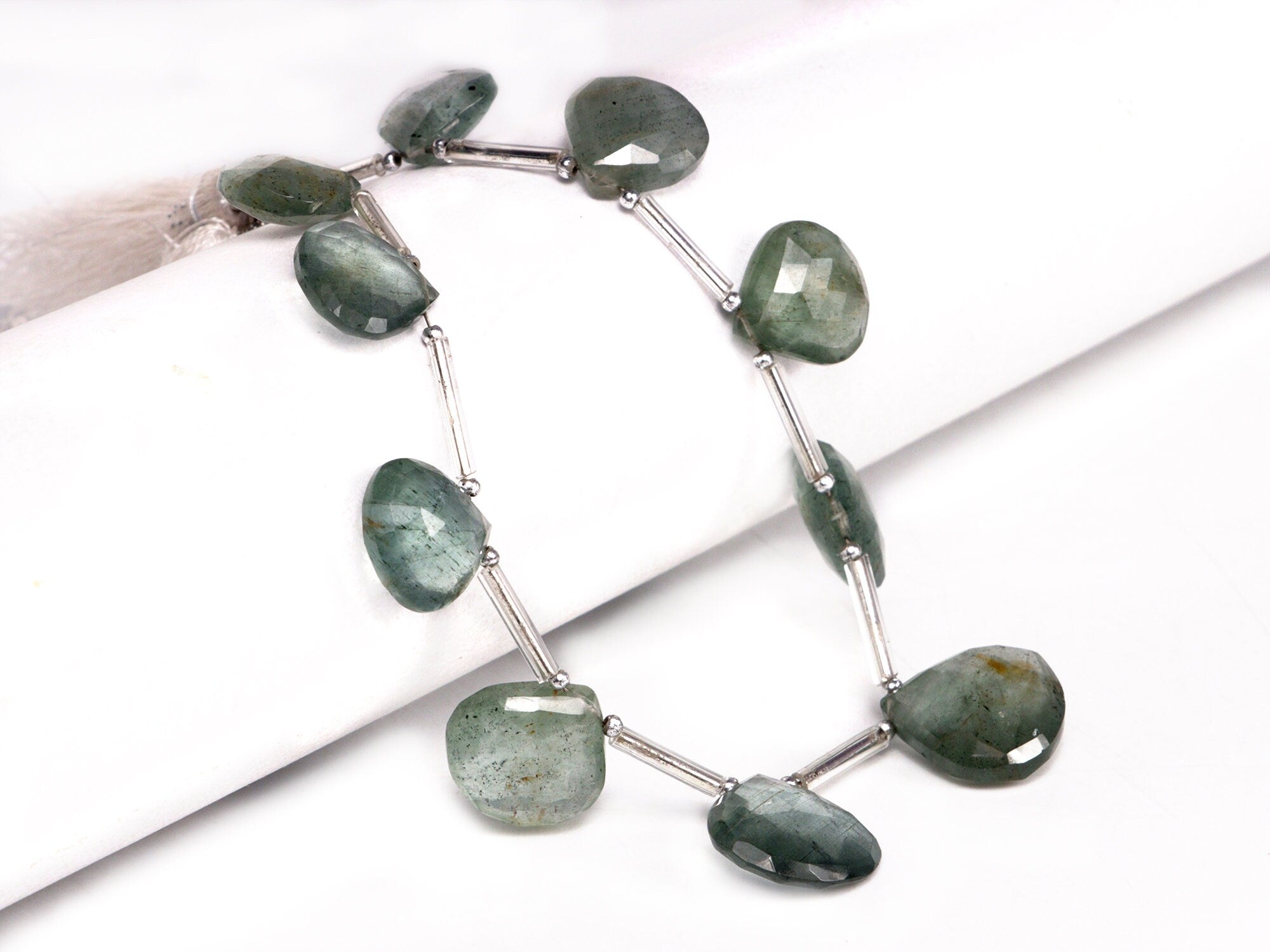 AA Quality Moss Aquamarine Faceted Heart Beads Briolettes, SKU2064