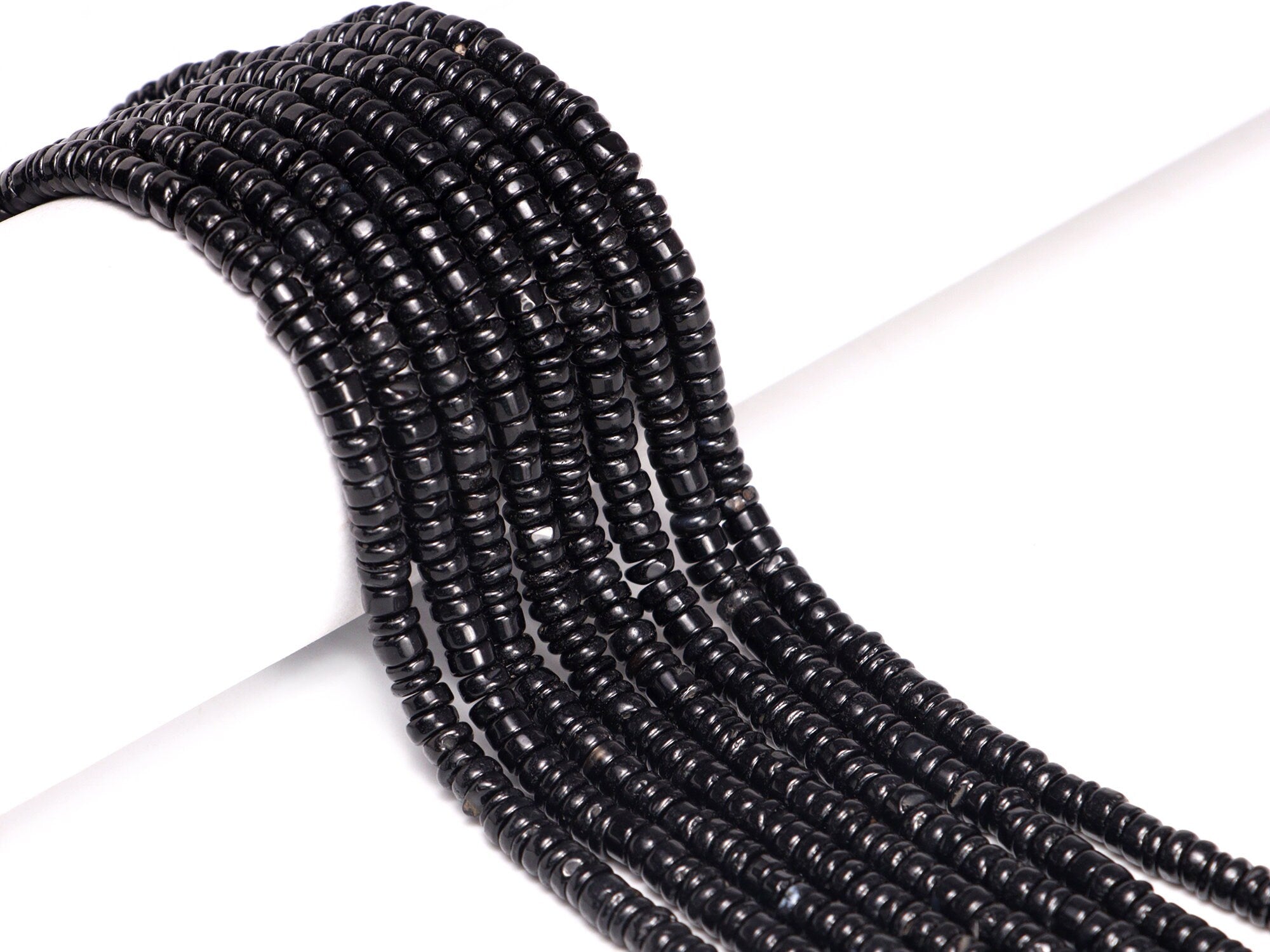 AA Quality Black Onyx Smooth Heishi Beads, SKU2080