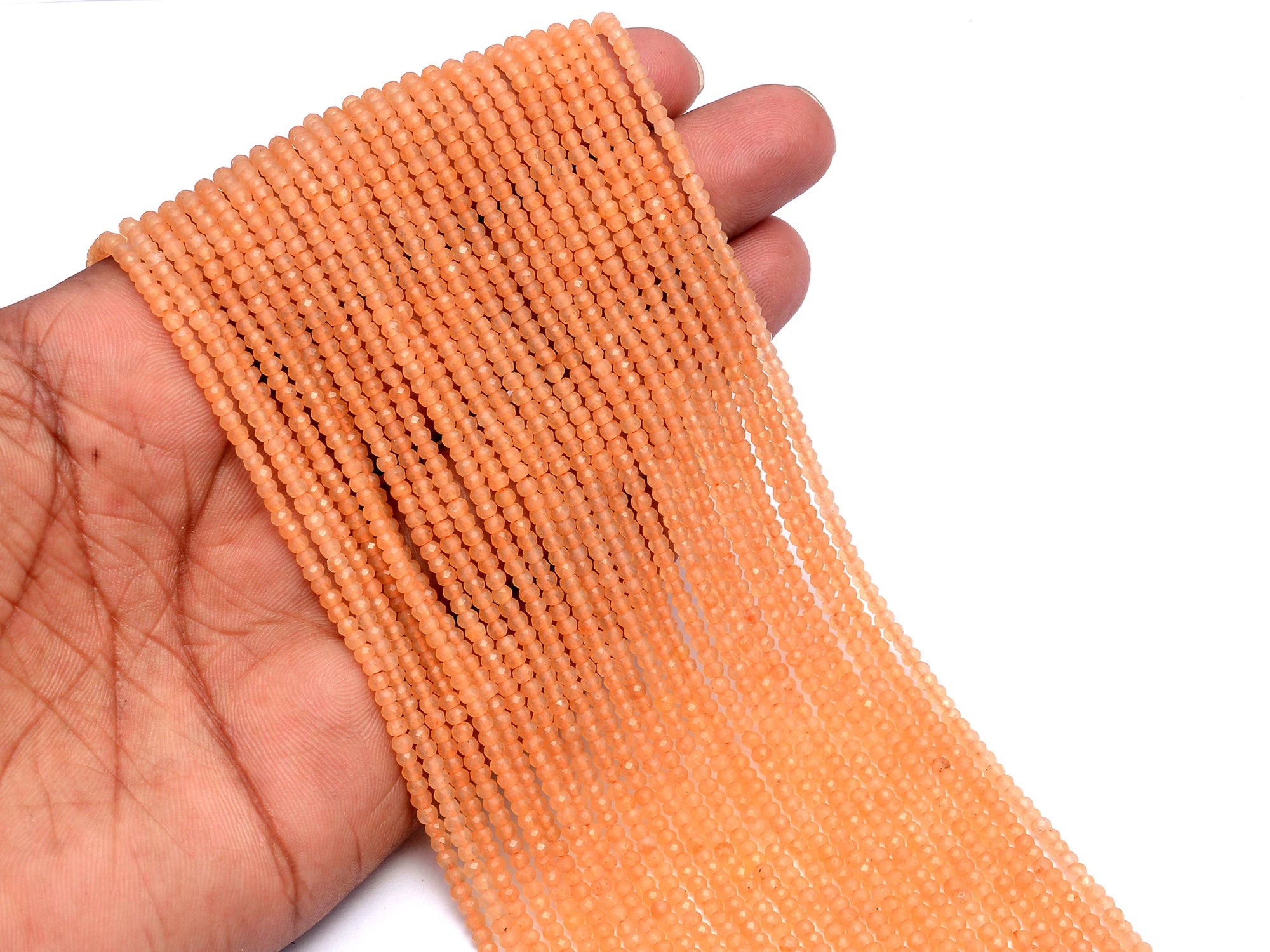 Natural Peach Moonstone Faceted Rondelle Beads, 3 mm, SKU970