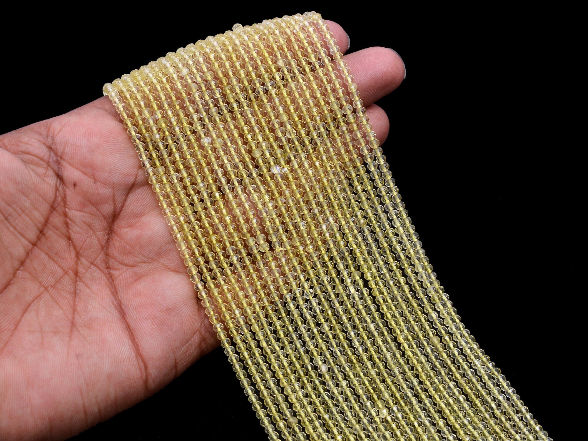 Natural Lemon Quartz Micro Faceted Rondelle Beads, 3 mm, SKU973
