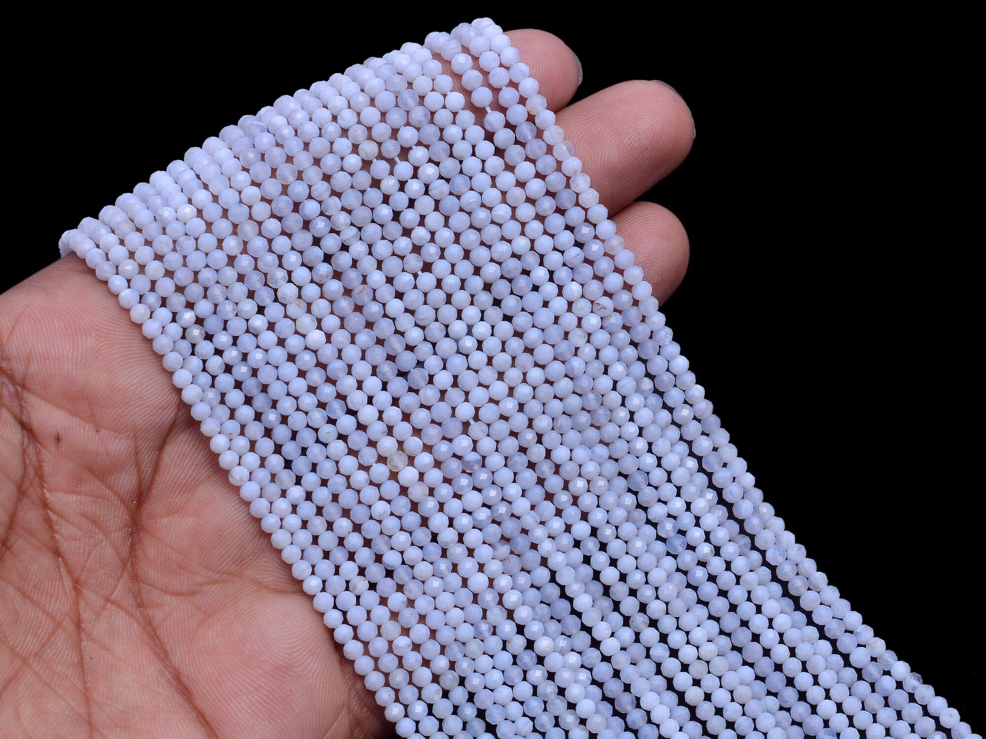 Blue Chalcedony Faceted Round Balls Beads, 3 mm, SKU980