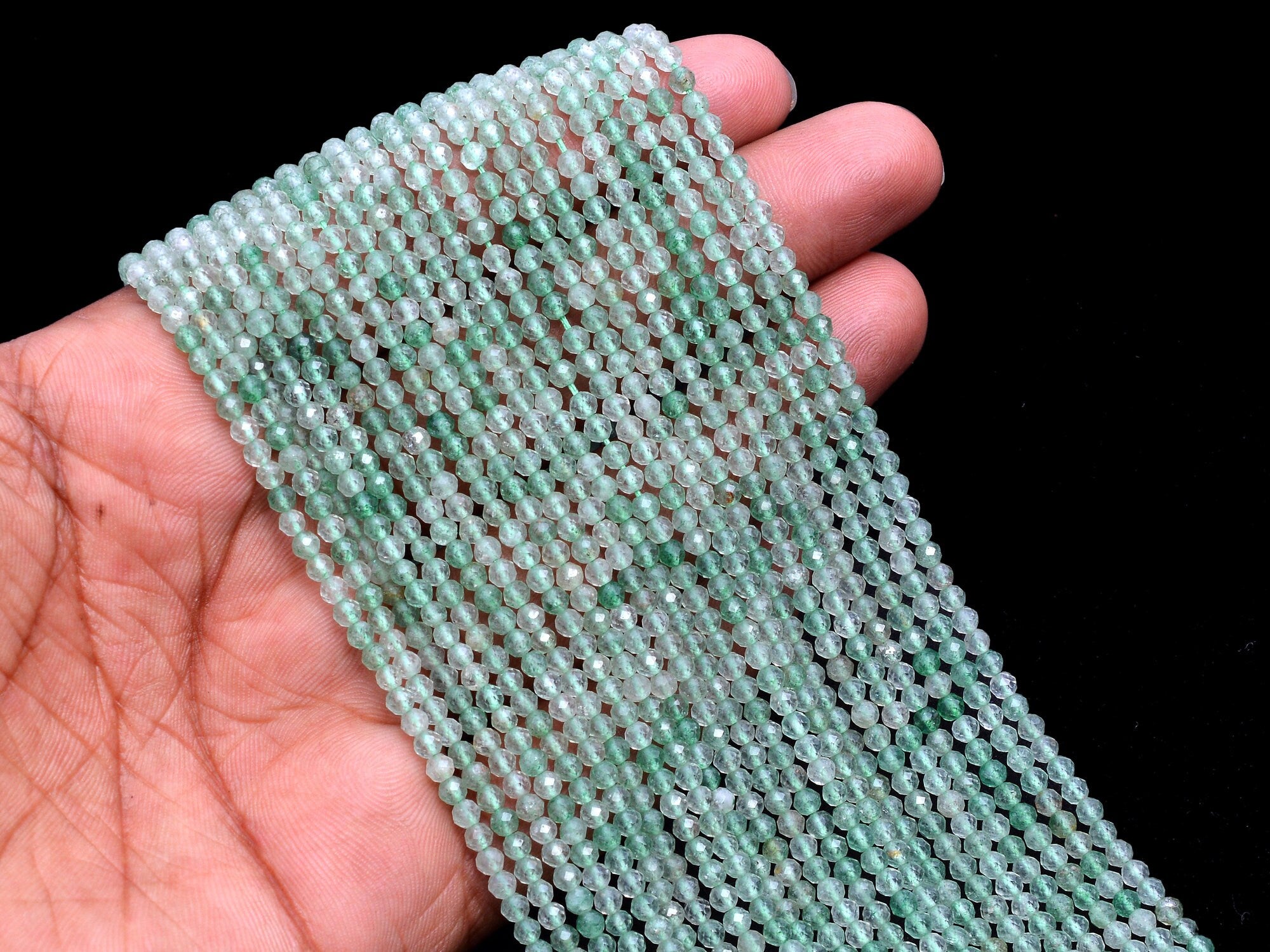 Green Strawberry Quartz Faceted Round Balls Beads, 3 mm, SKU981