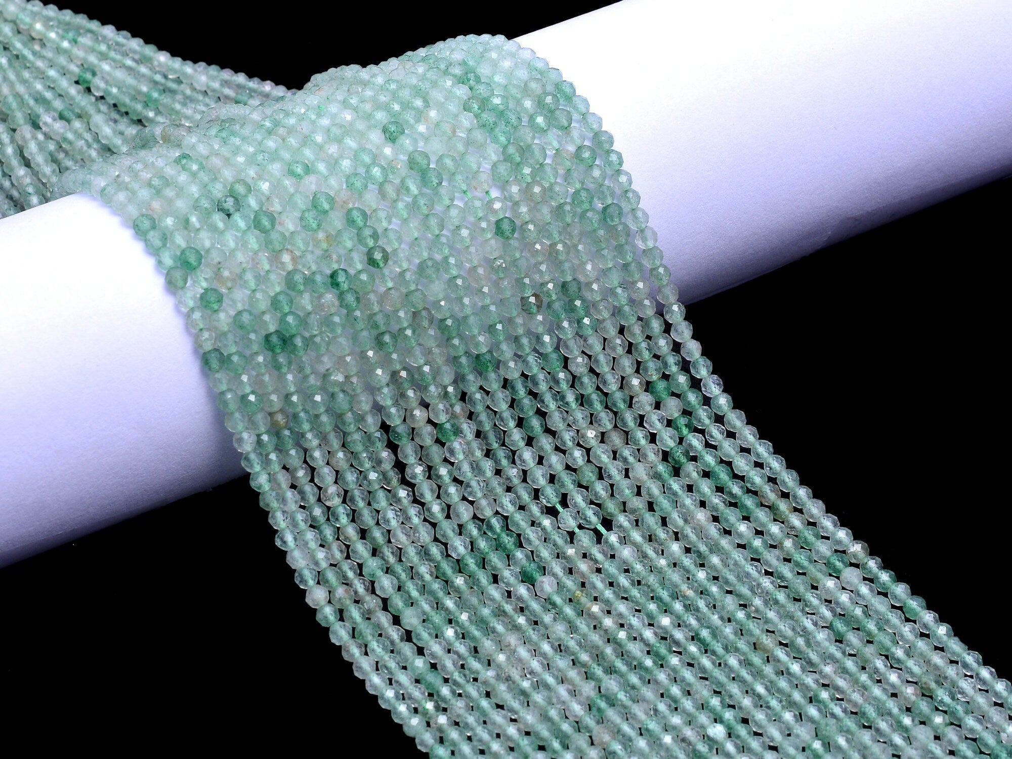 Green Strawberry Quartz Faceted Round Balls Beads, 3 mm, SKU981
