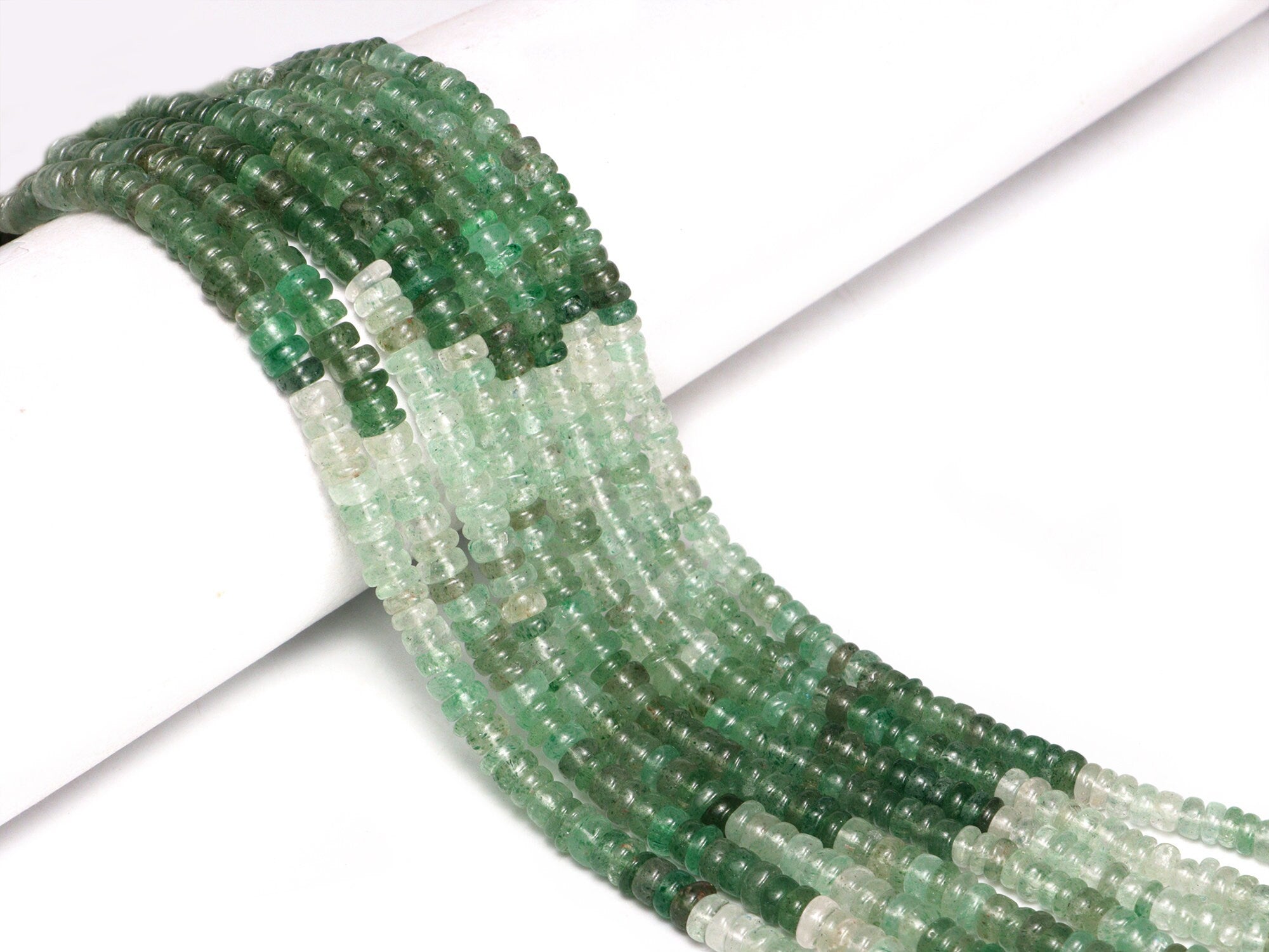 Green Strawberry Shaded Smooth Tyre Beads, Green Strawberry Heishi Beads, Strawberry Quartz Coin Jewelry Making Gemstone Beads