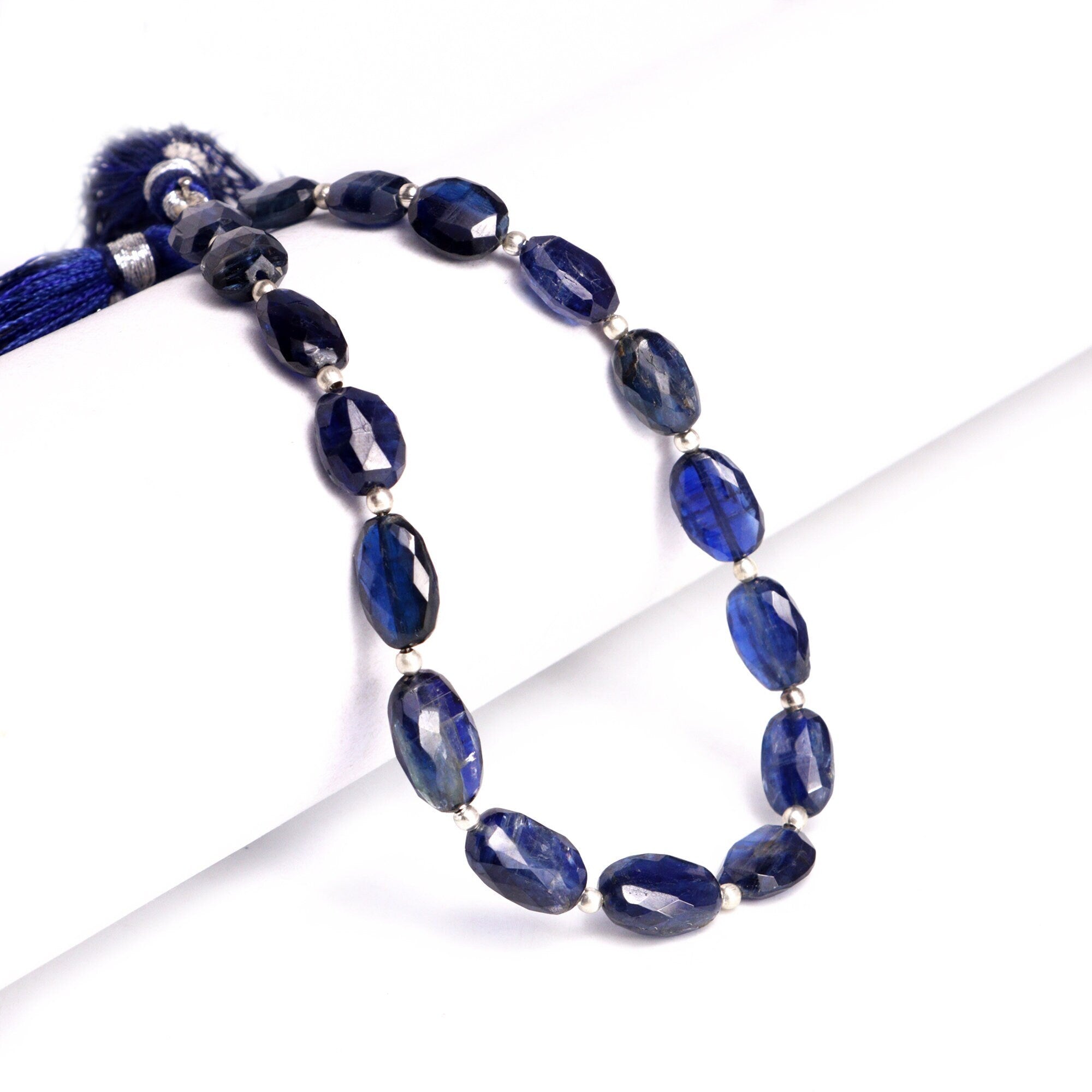 Natural Blue Kyanite Faceted Oval Gemstone Beads, 8 Inch Strand, (SKU011)