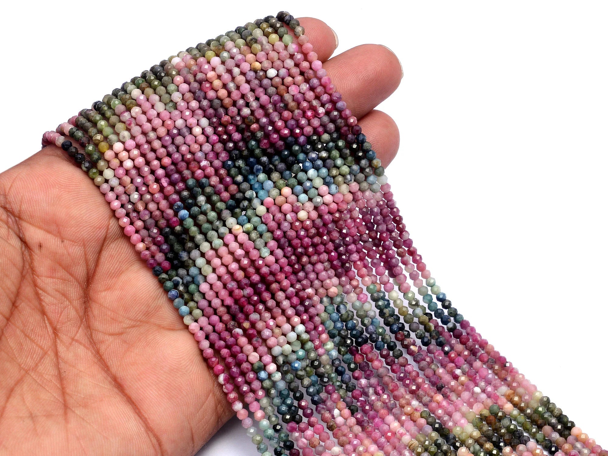 Natural Multi Tourmaline Micro Faceted Round Balls Beads, 3 mm, SKU971