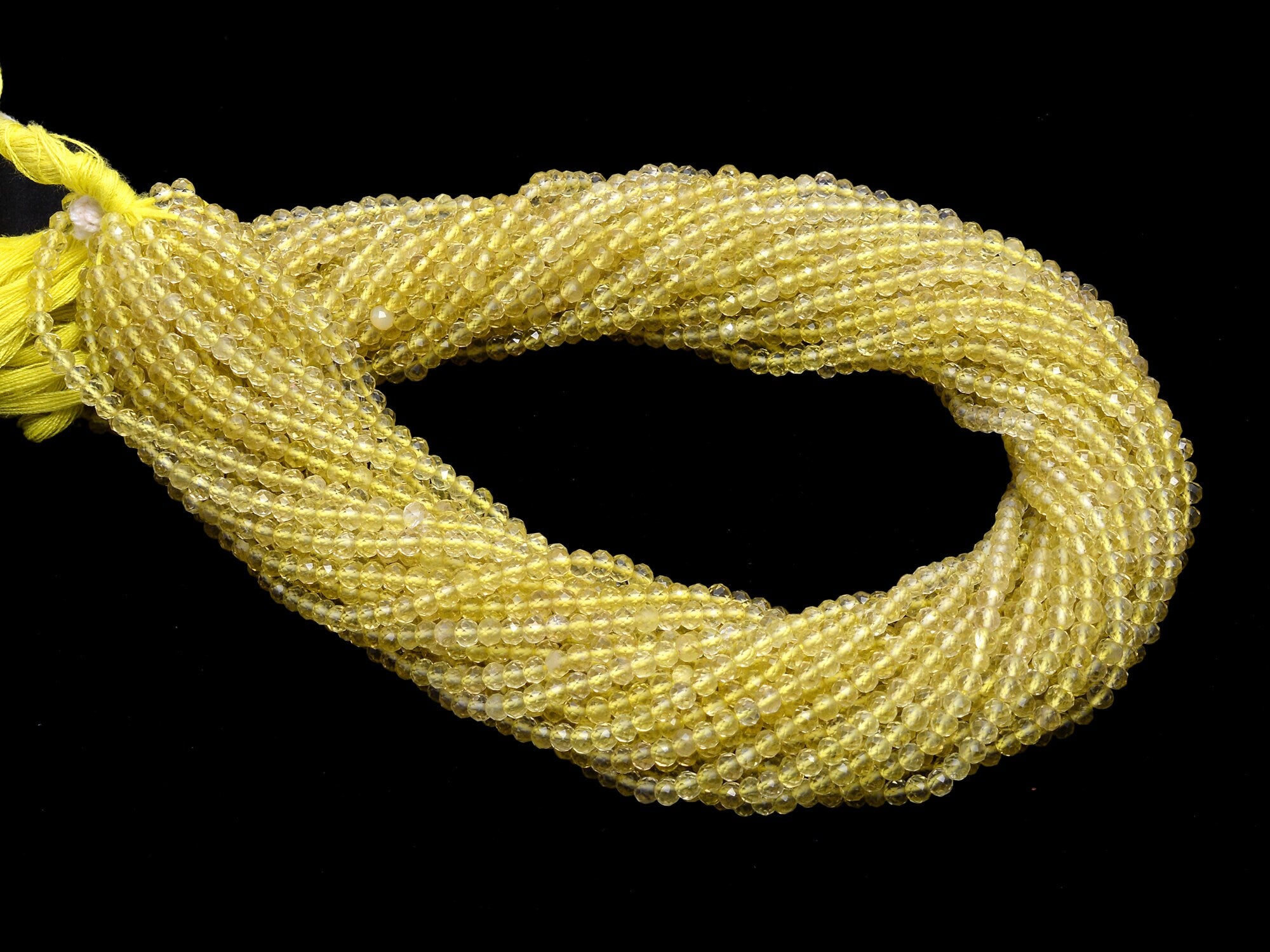 Natural Lemon Quartz Micro Faceted Rondelle Beads, 3 mm, SKU973