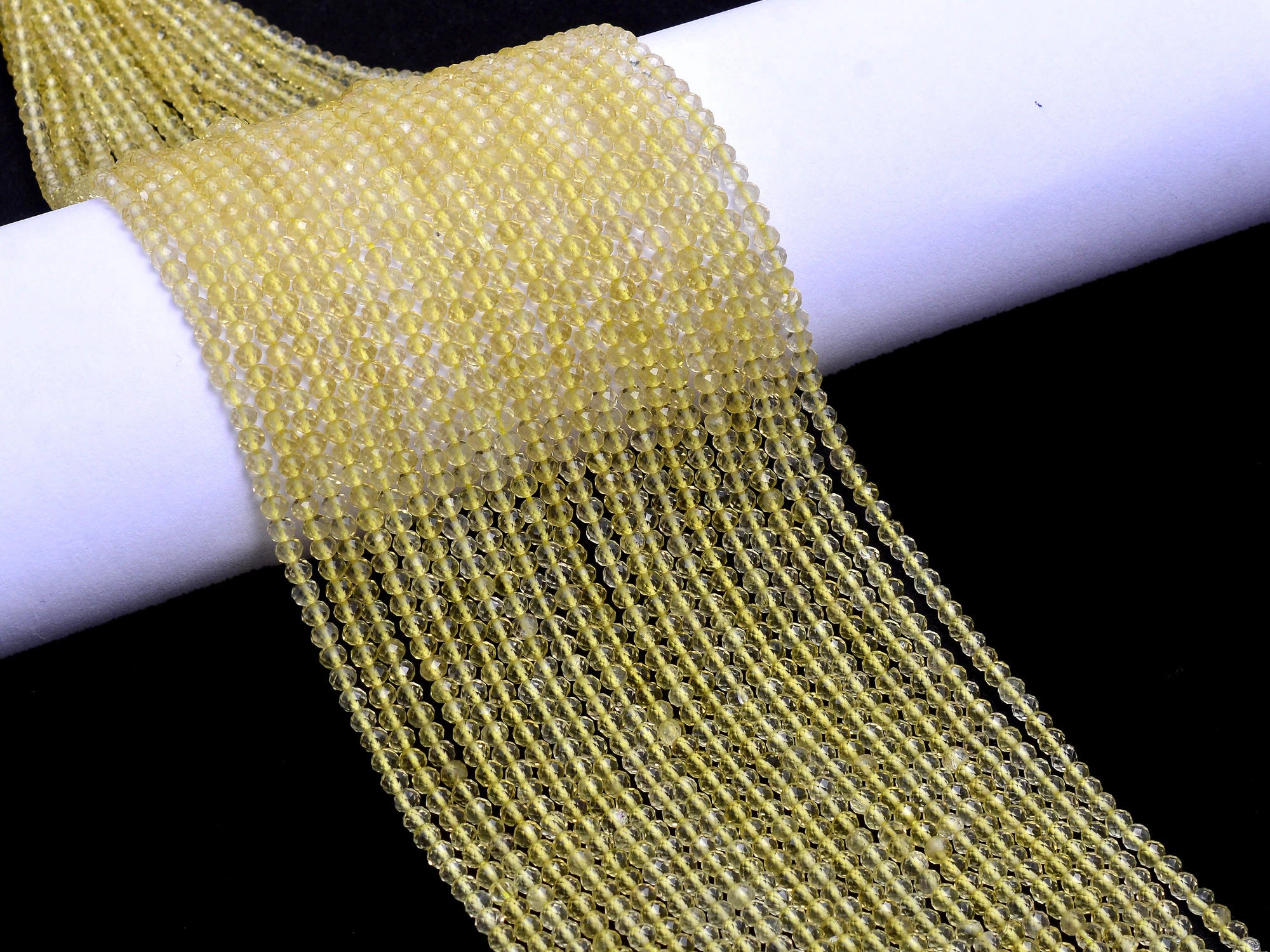 Natural Lemon Quartz Micro Faceted Rondelle Beads, 3 mm, SKU973