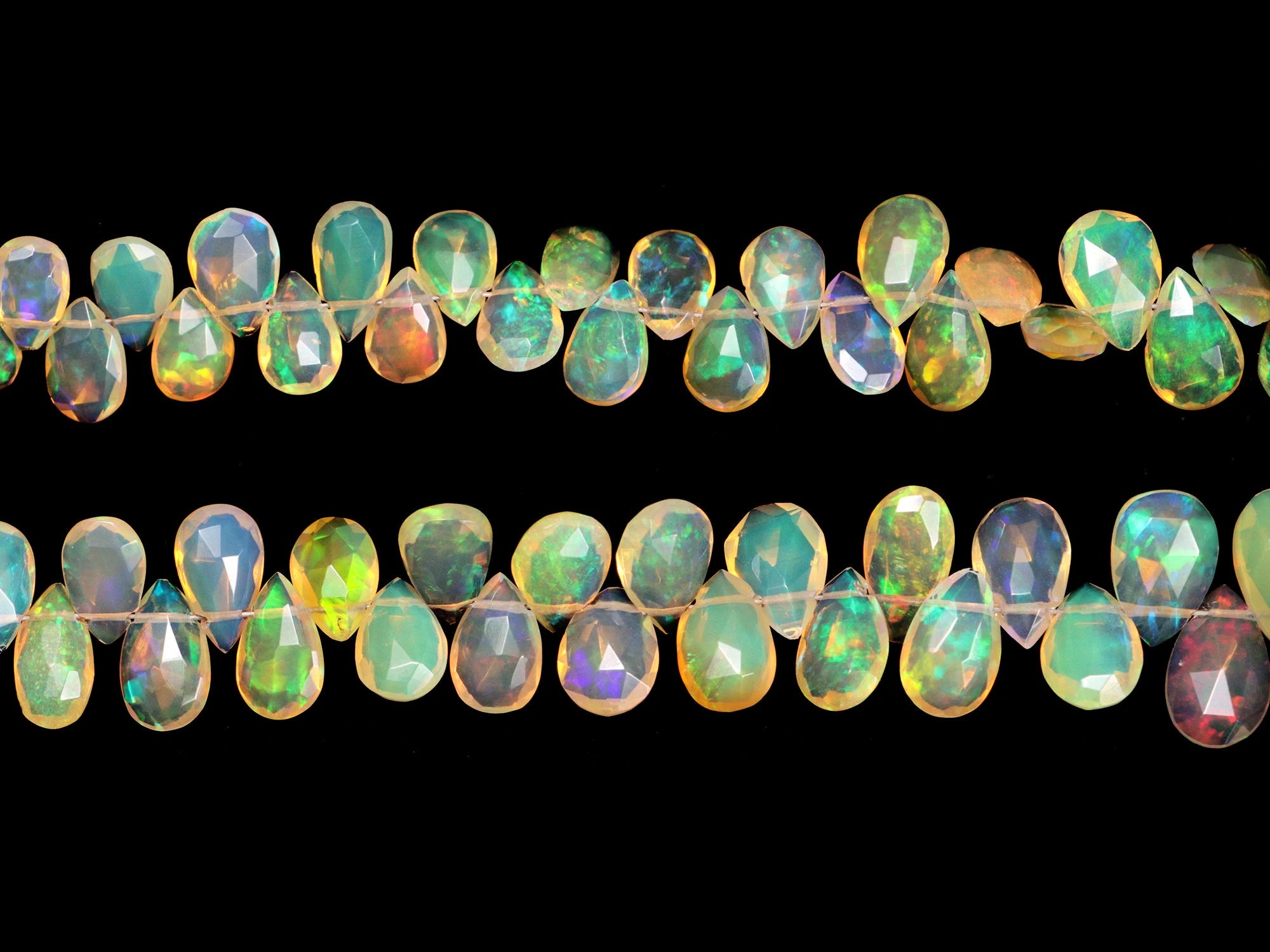 AA Quality Ethiopian Welo Opal Side Drill Faceted Pear Beads, SKU2119