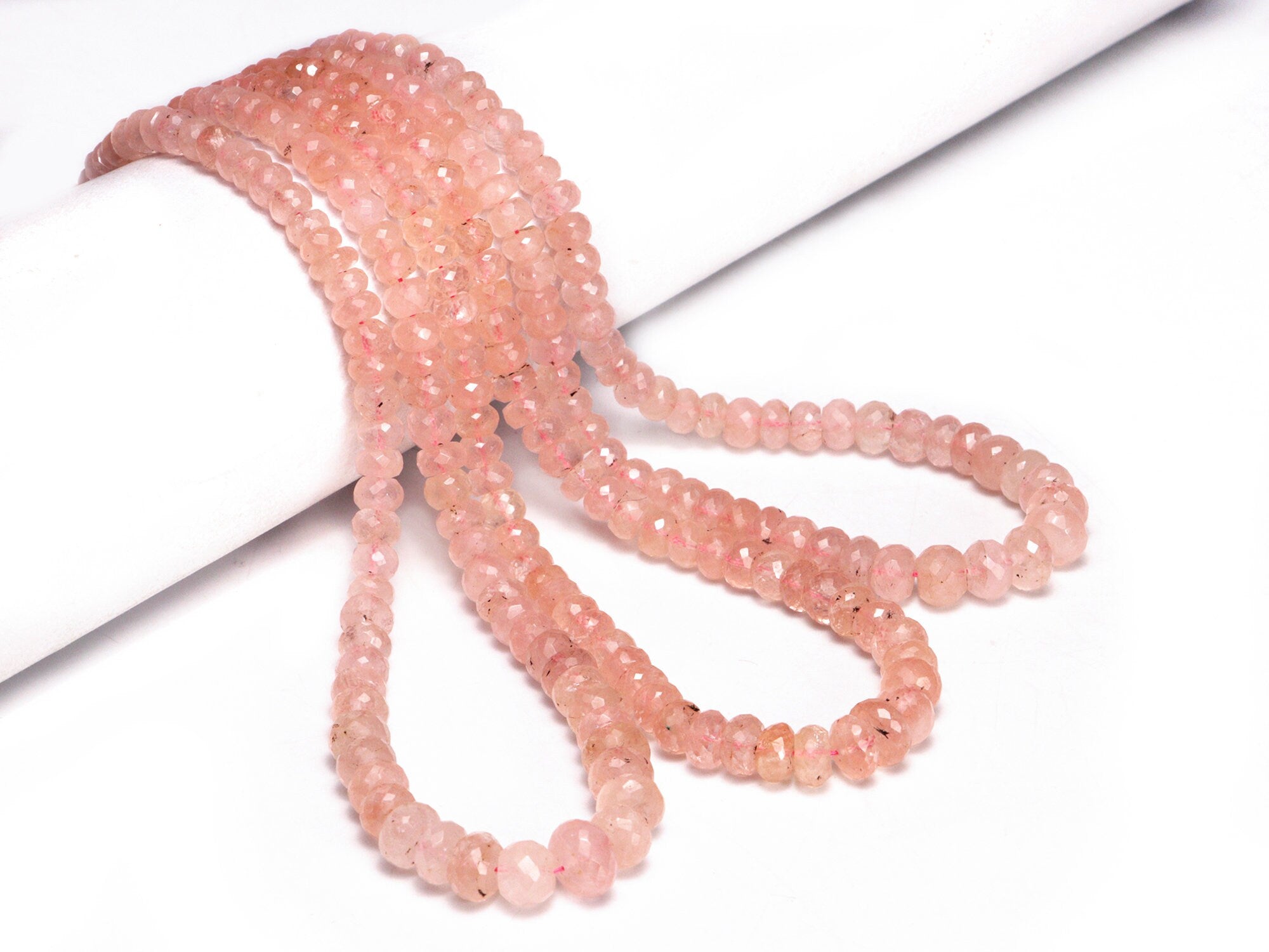 Natural Peach Morganite Faceted Rondelle Beads, Morganite Rondelle Beads, Peach Morganite Jewelry Making Gemstone Beads, 16 Inch