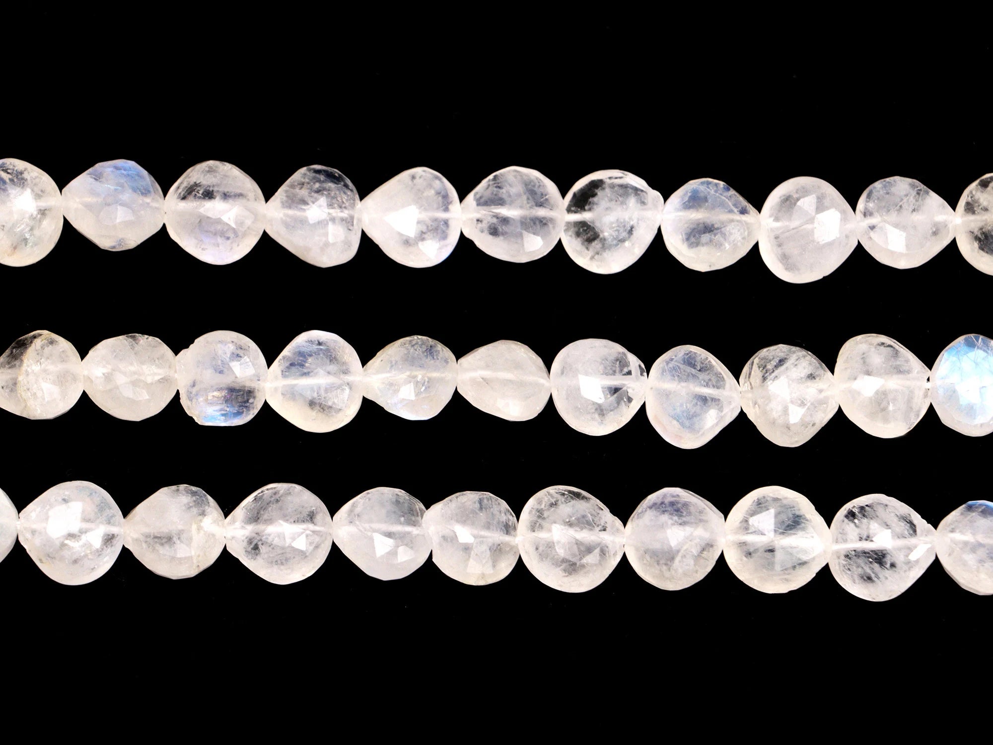 White Rainbow Moonstone Faceted Top Drill Heart Beads, 8 Inches, (SKU073)